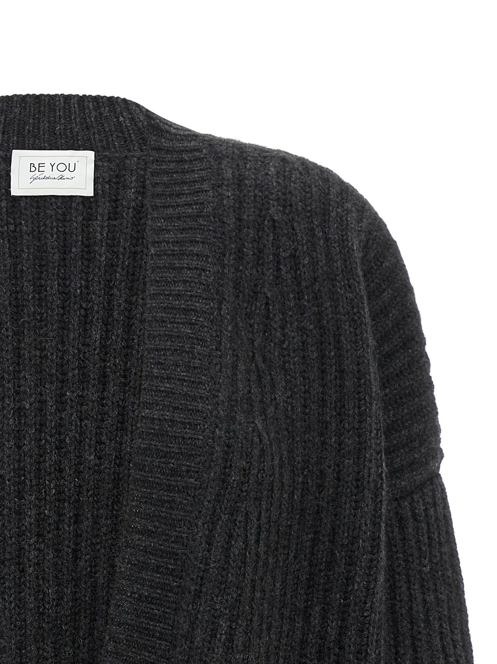 BE YOU Grauer Kaschmir-Strickjacke