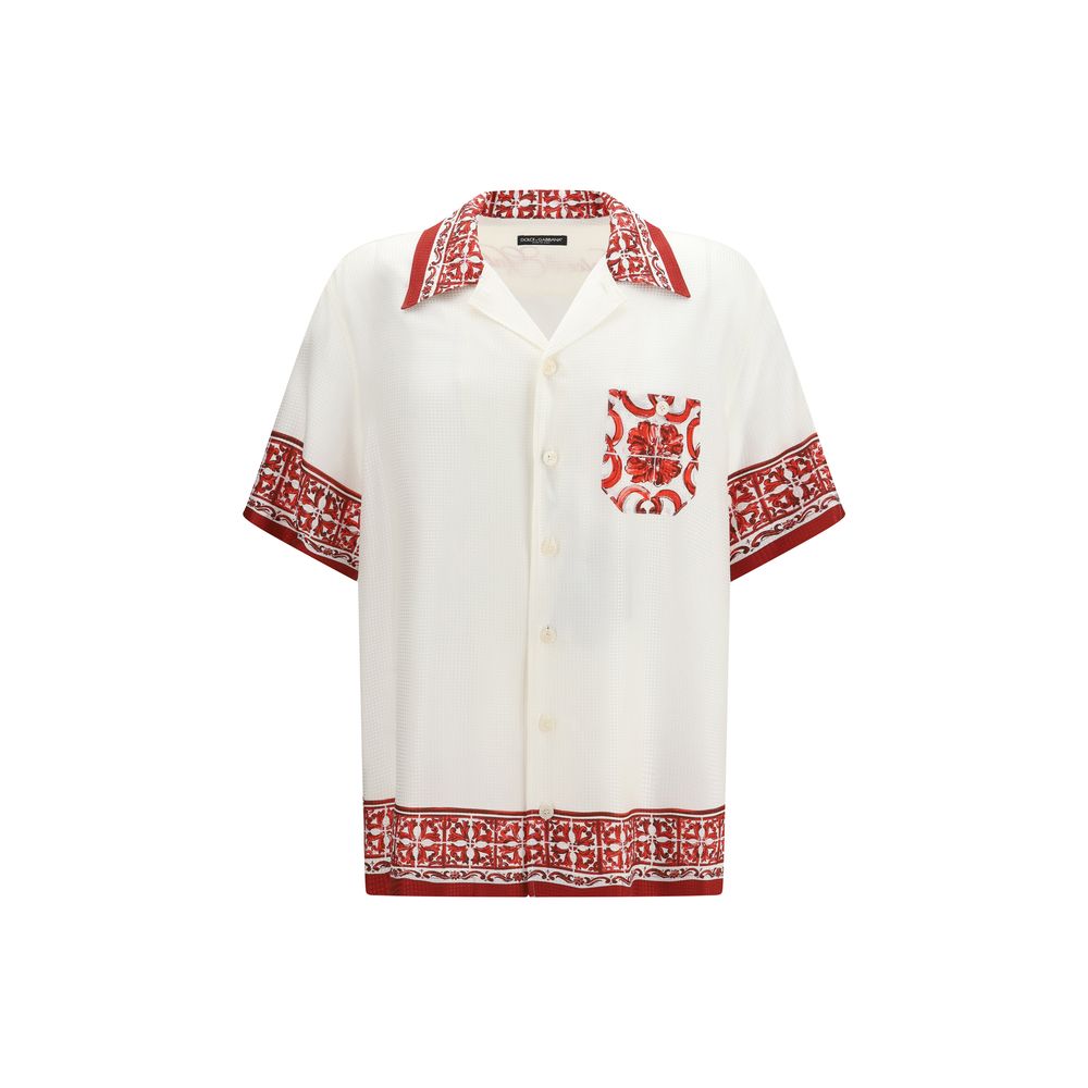 Dolce & Gabbana Weißes Hemd aus Seide mit Muster
