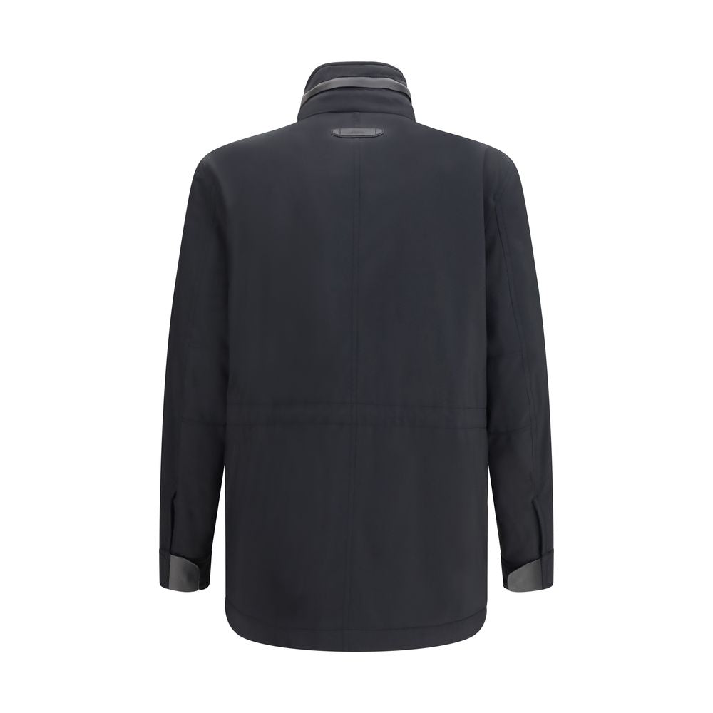 Brioni Blaue Jacke aus Wolle Oves Aries in voller Länge