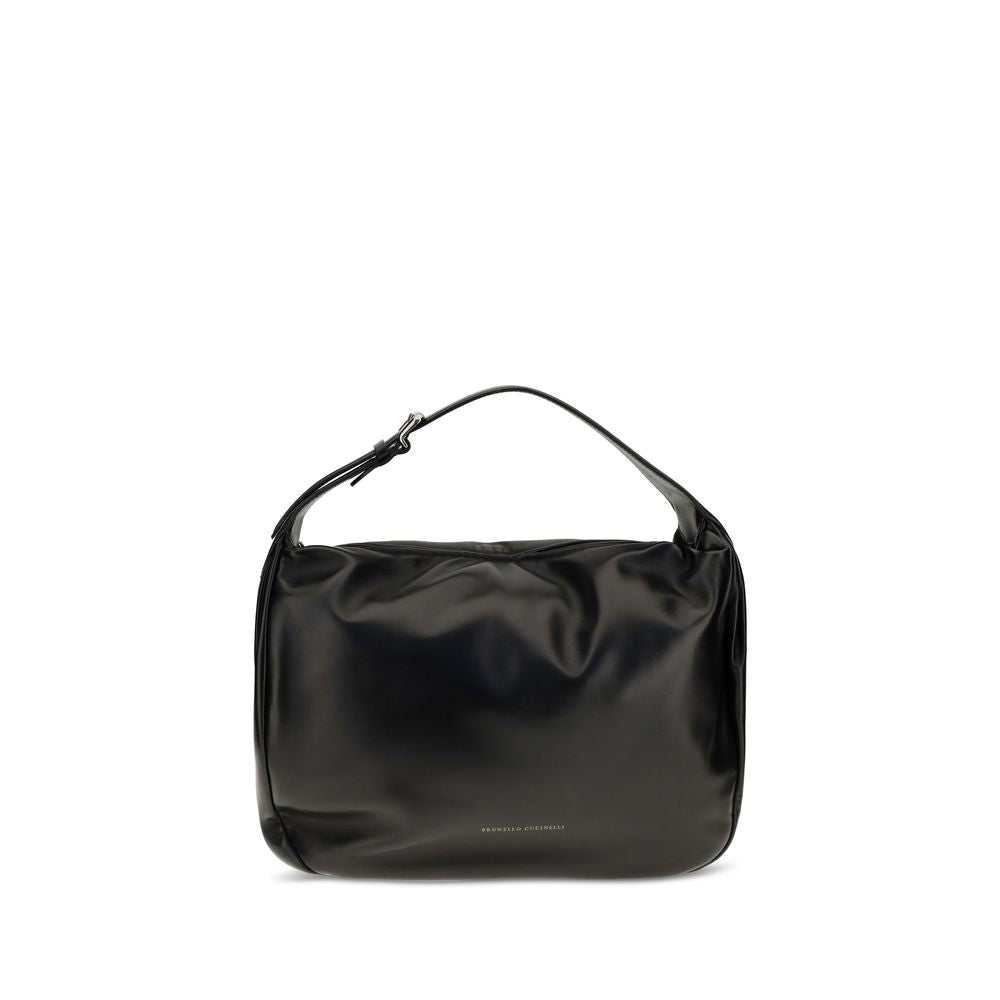 Brunello Cucinelli Schwarze Bos Taurus Kalbsleder Schultertasche