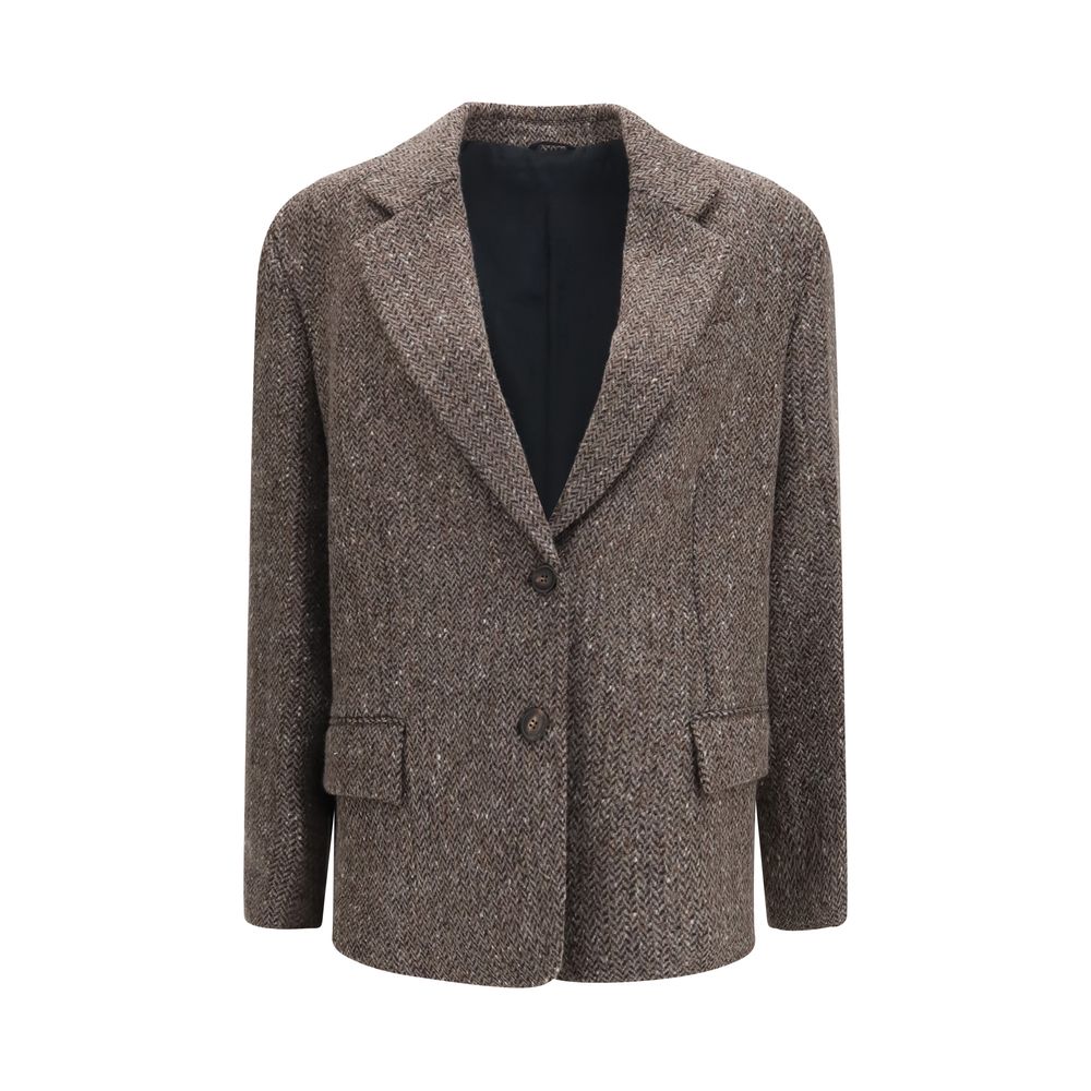 Brunello Cucinelli Braune Lammwoll-Bikerjacke Aries