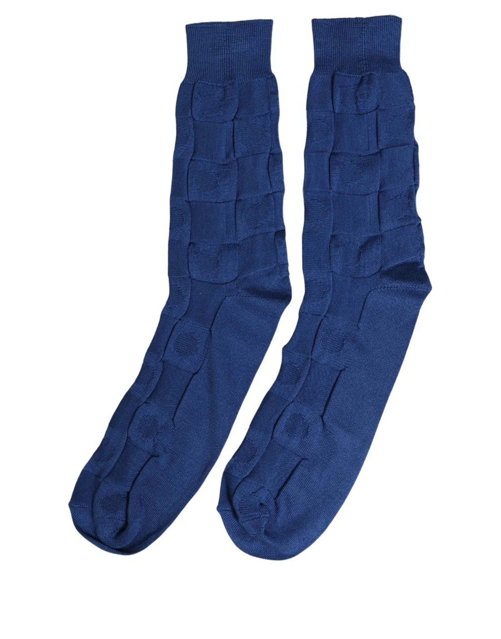 Dolce & Gabbana Socken aus Seide mit königsblauem Karomuster, mittellang