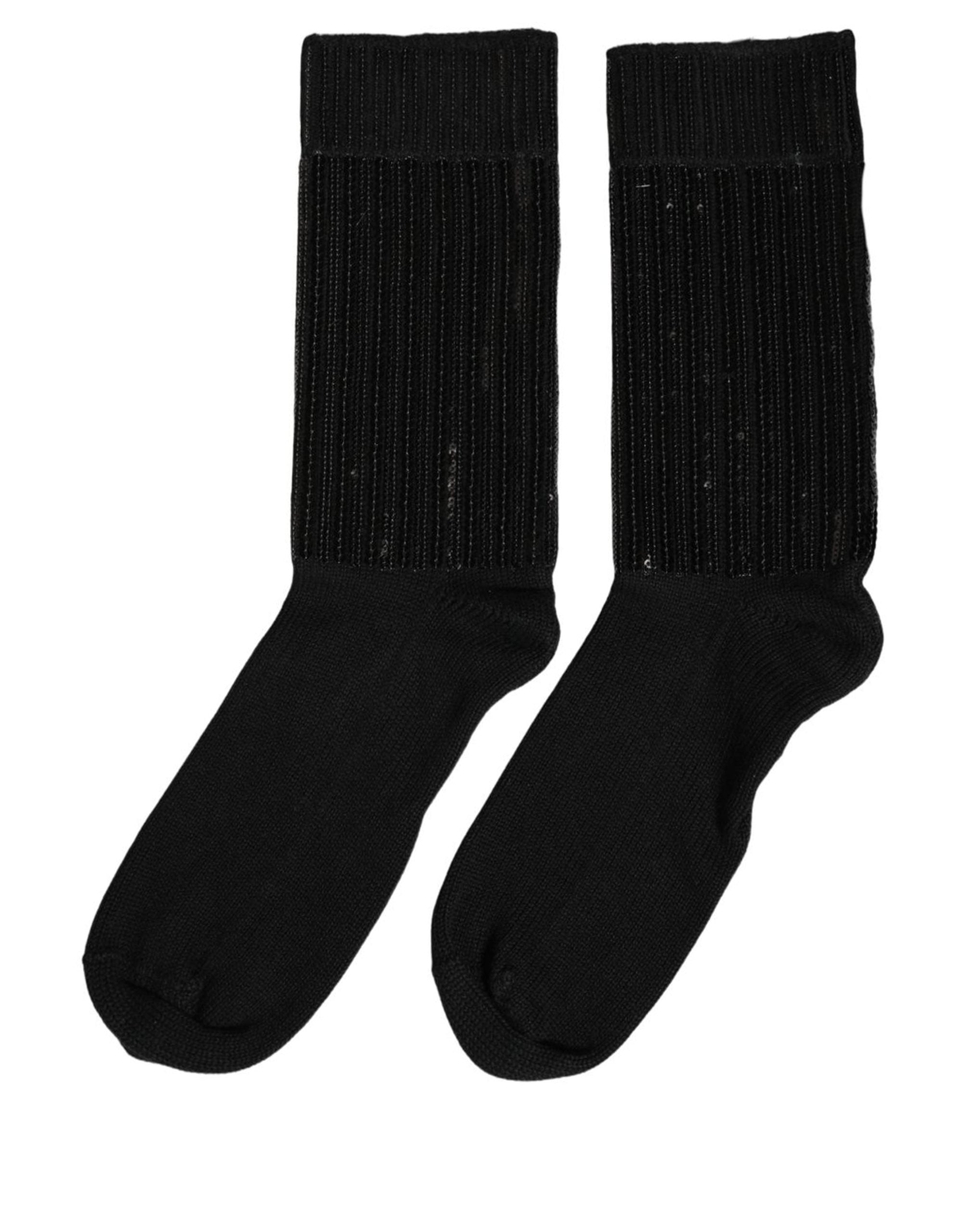 Dolce & Gabbana Schwarze Socken aus Baumwollstrick mit Pailletten, mittellang, als Accessoire