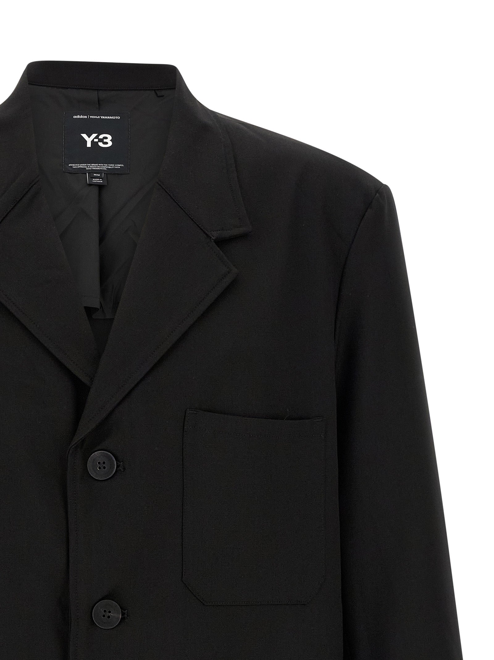 Y-3 Schwarze Wolljacke in voller Länge