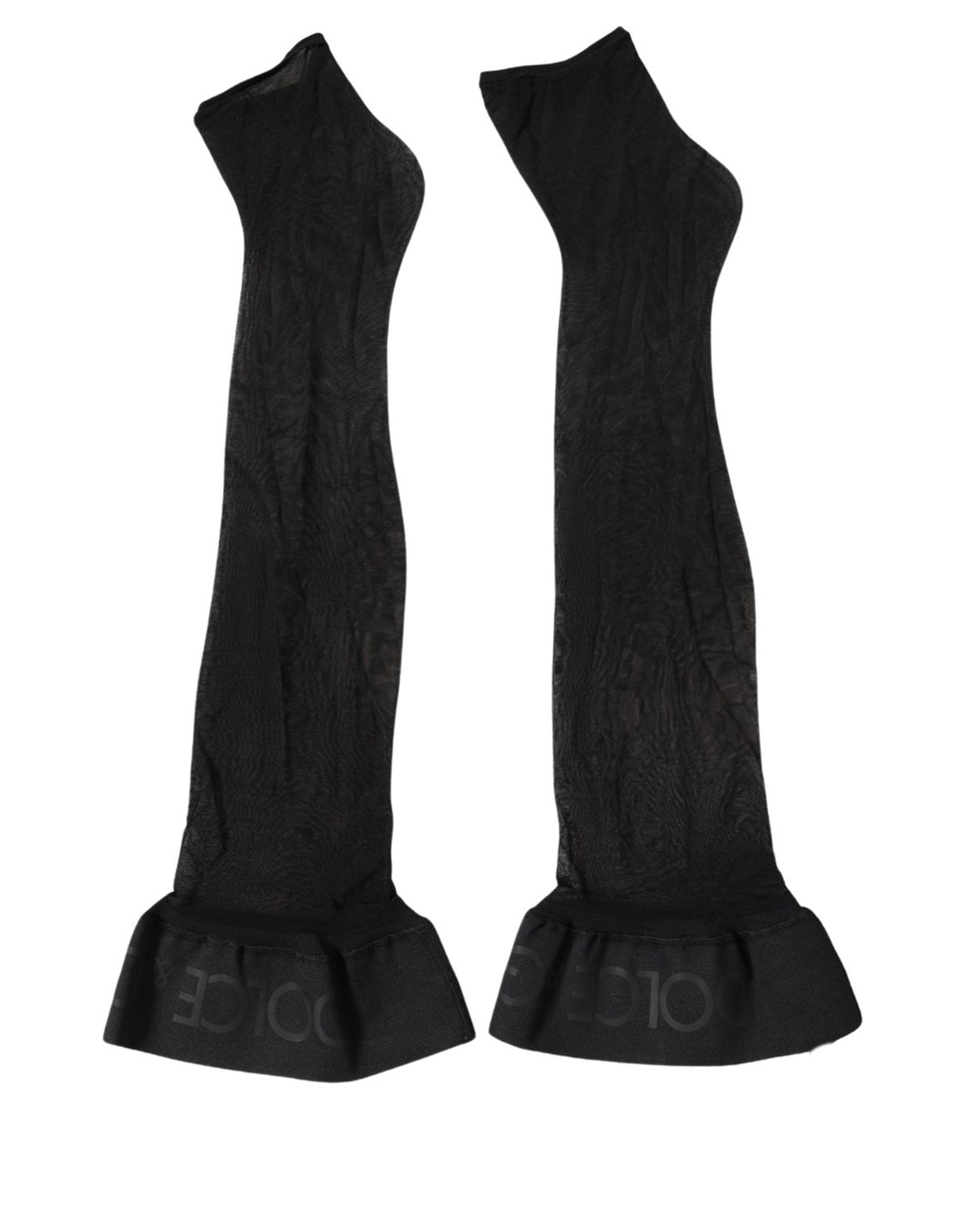 Dolce & Gabbana Schwarze Kniestrumpfhose aus Nylon mit Logo für Damen