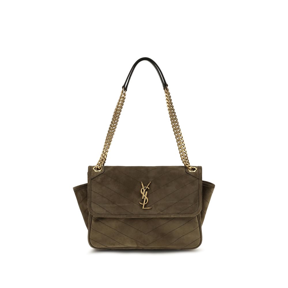 Saint Laurent Zweifarbige Schultertasche aus Wildleder