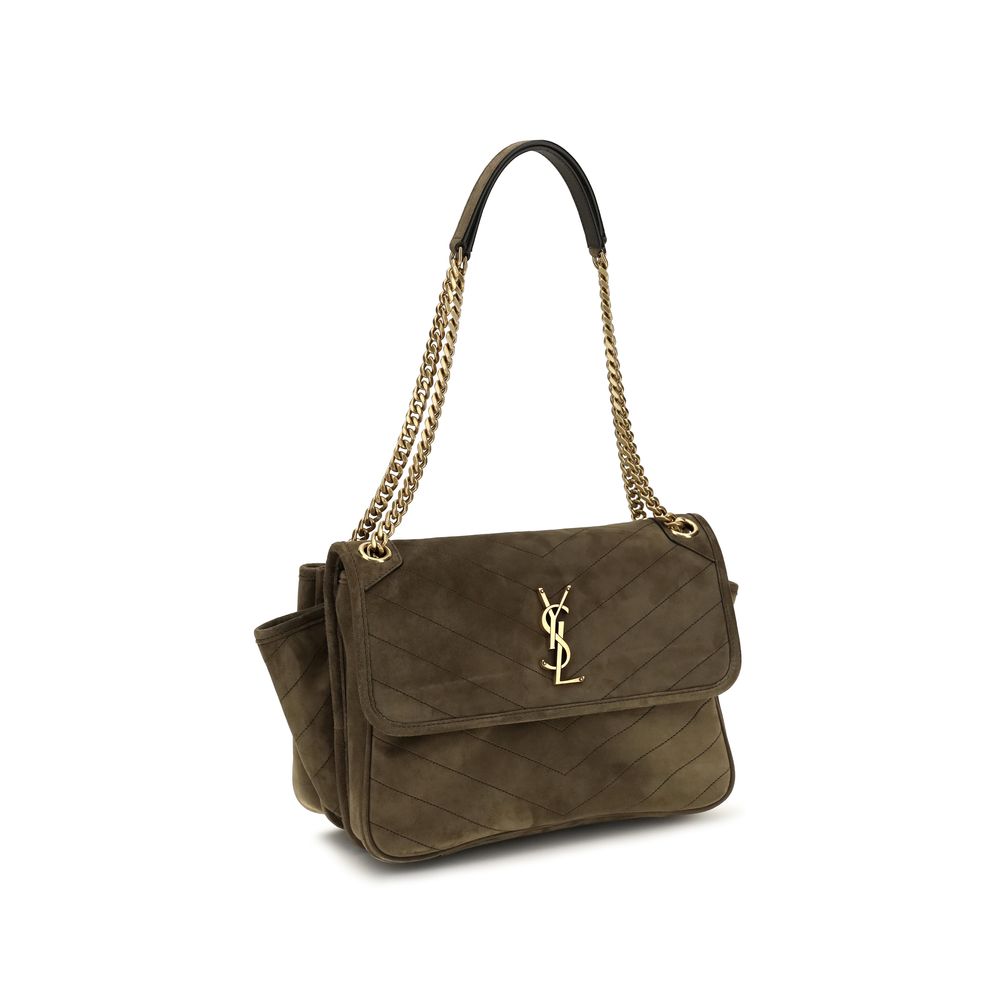 Saint Laurent Zweifarbige Schultertasche aus Wildleder