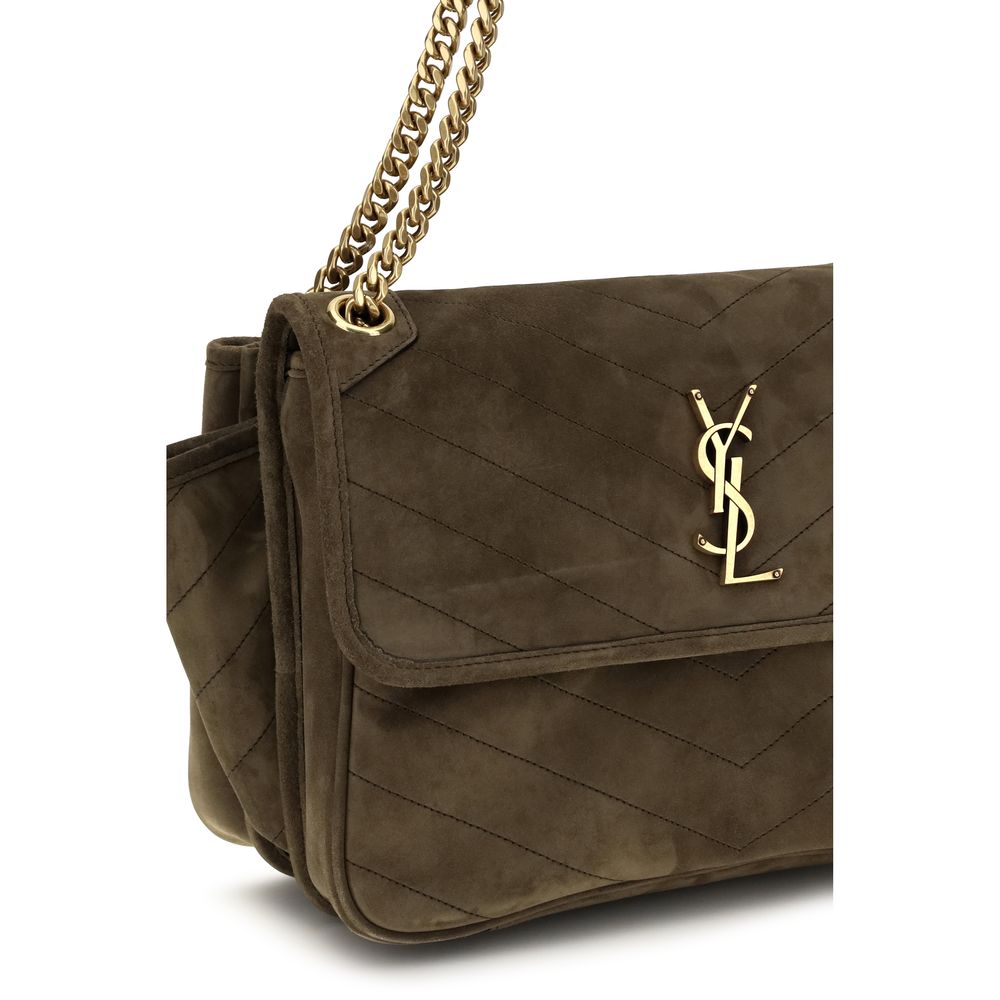 Saint Laurent Zweifarbige Schultertasche aus Wildleder