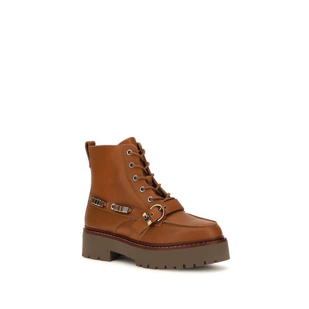 PINKO Braune Kalbsleder Bos Taurus Schnürstiefel