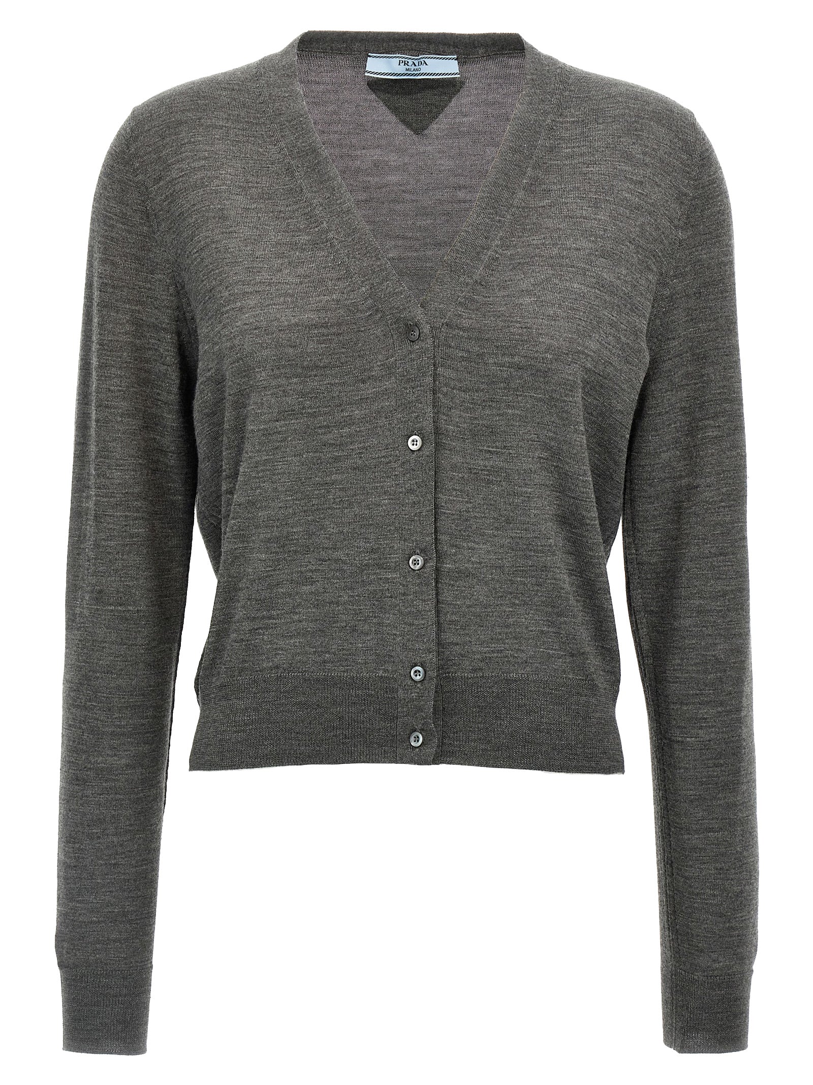 Prada Grauer Cardigan aus reiner Schurwolle