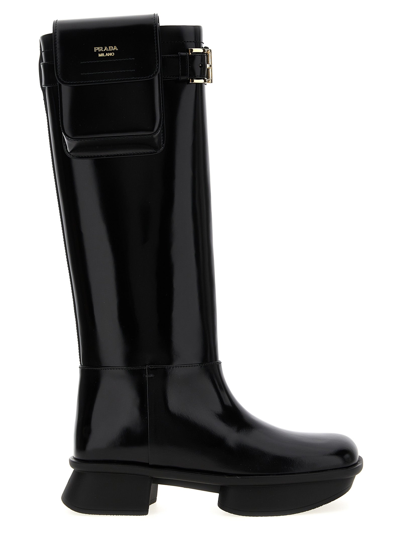 Prada Schwarzes Kalbsleder Over-the-Knee