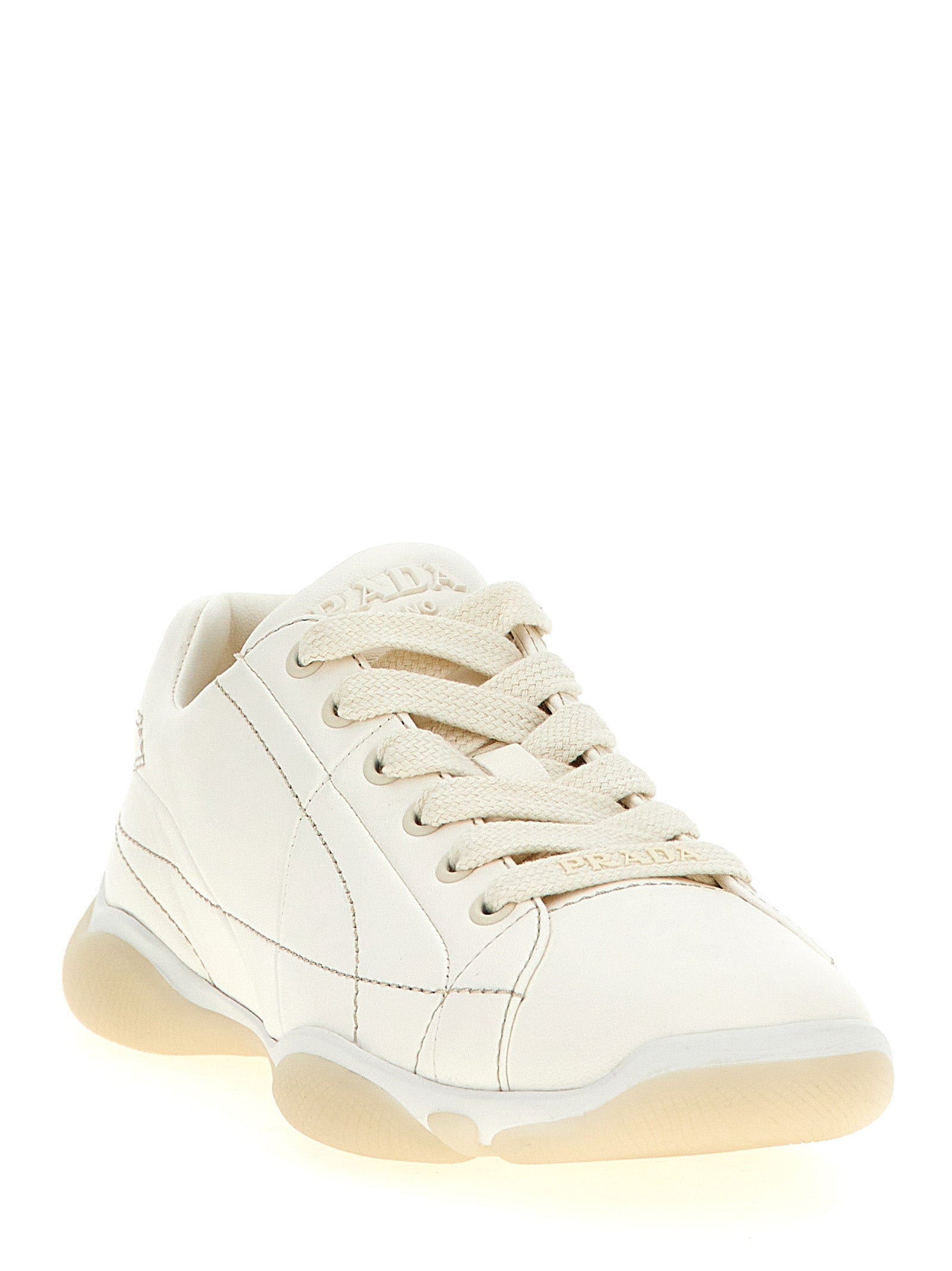 Prada Weiße Low-Top-Sneaker aus Lammleder