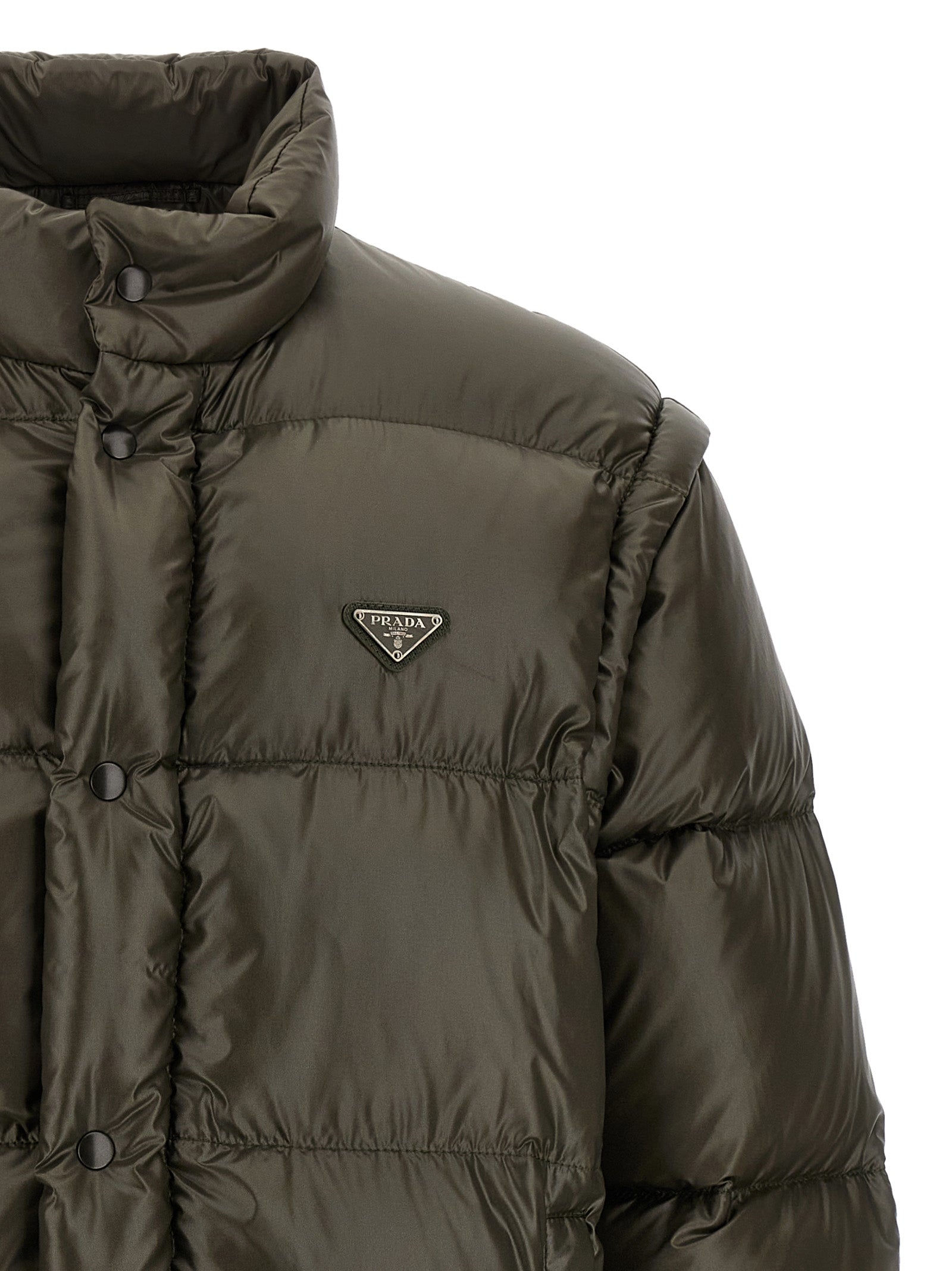Prada Graue Jacke aus recyceltem Polyamid in voller Länge