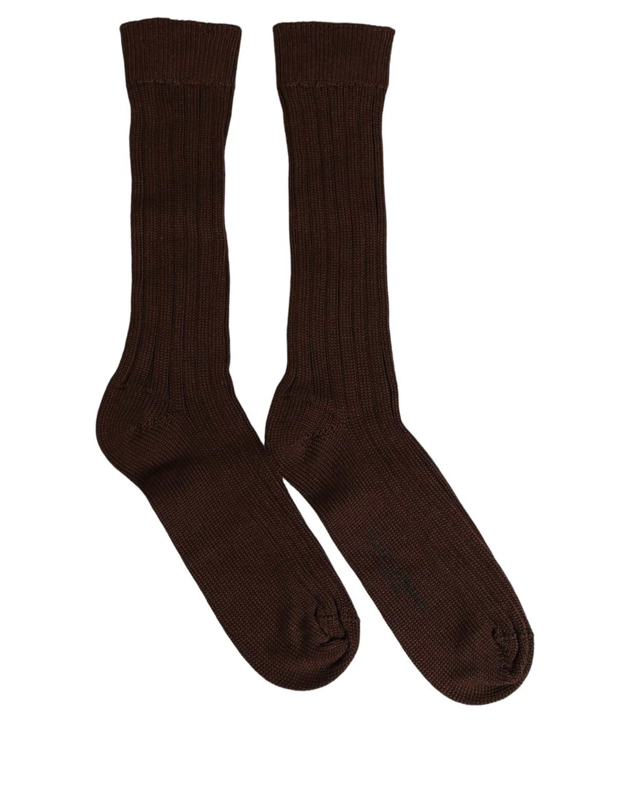 Dolce & Gabbana Dunkelbraune Rippstrick-Socken aus Nylon für Über-die-Wade