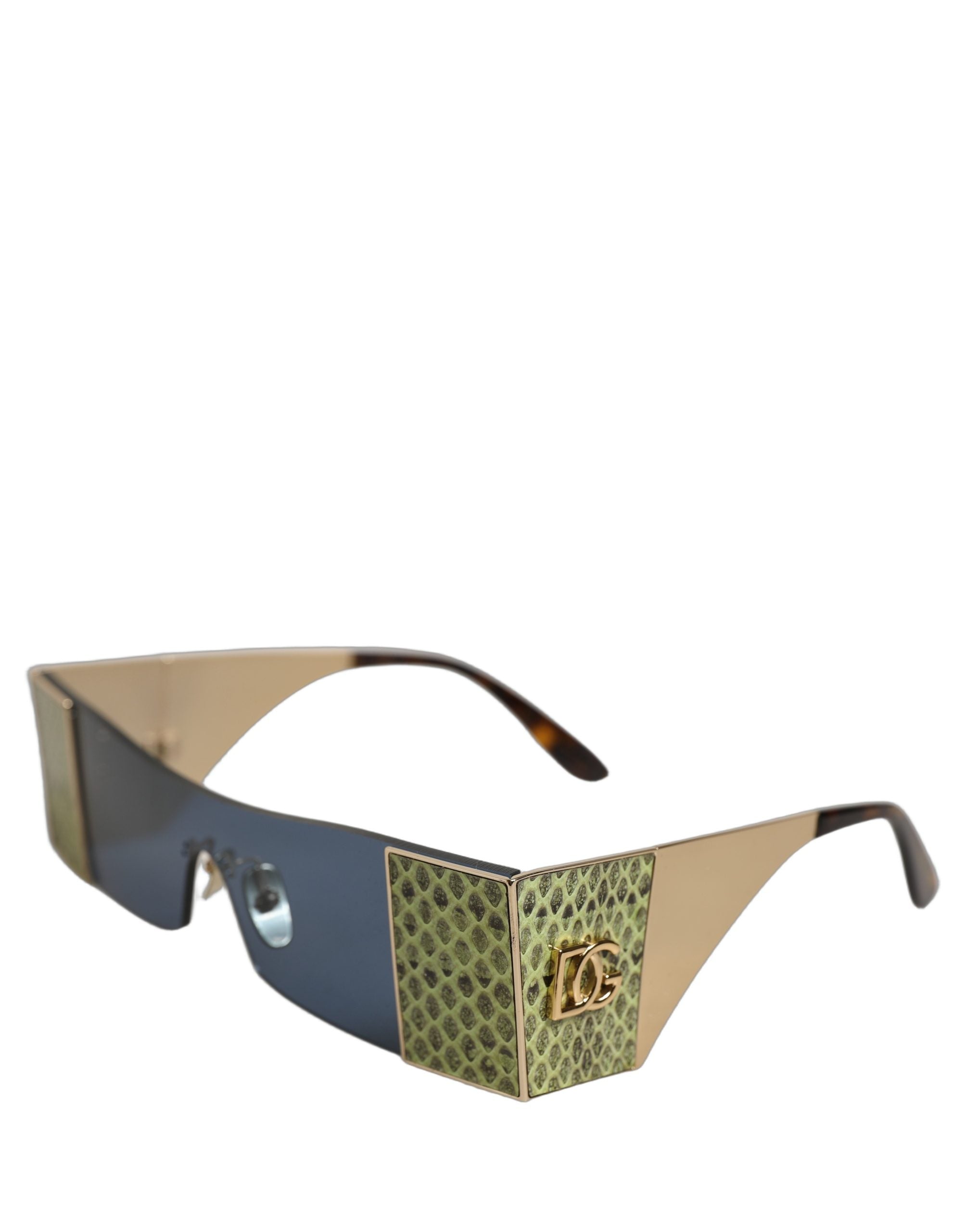 Dolce & Gabbana Sonnenbrille DG2263 mit rechteckigem Goldrahmen und Schlangenleder-Optik