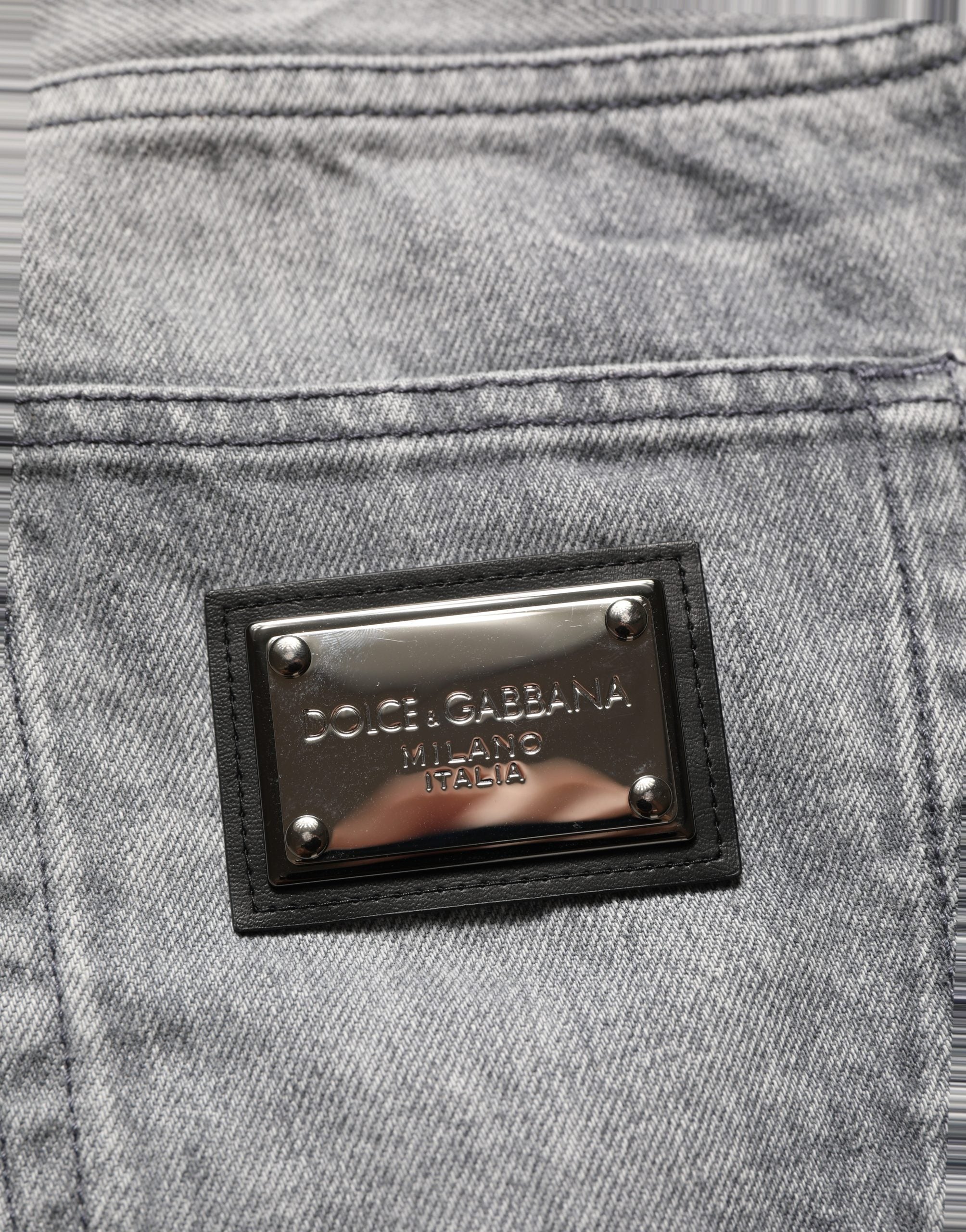 Dolce & Gabbana Graue Distressed Straight Leg Herren Jeans