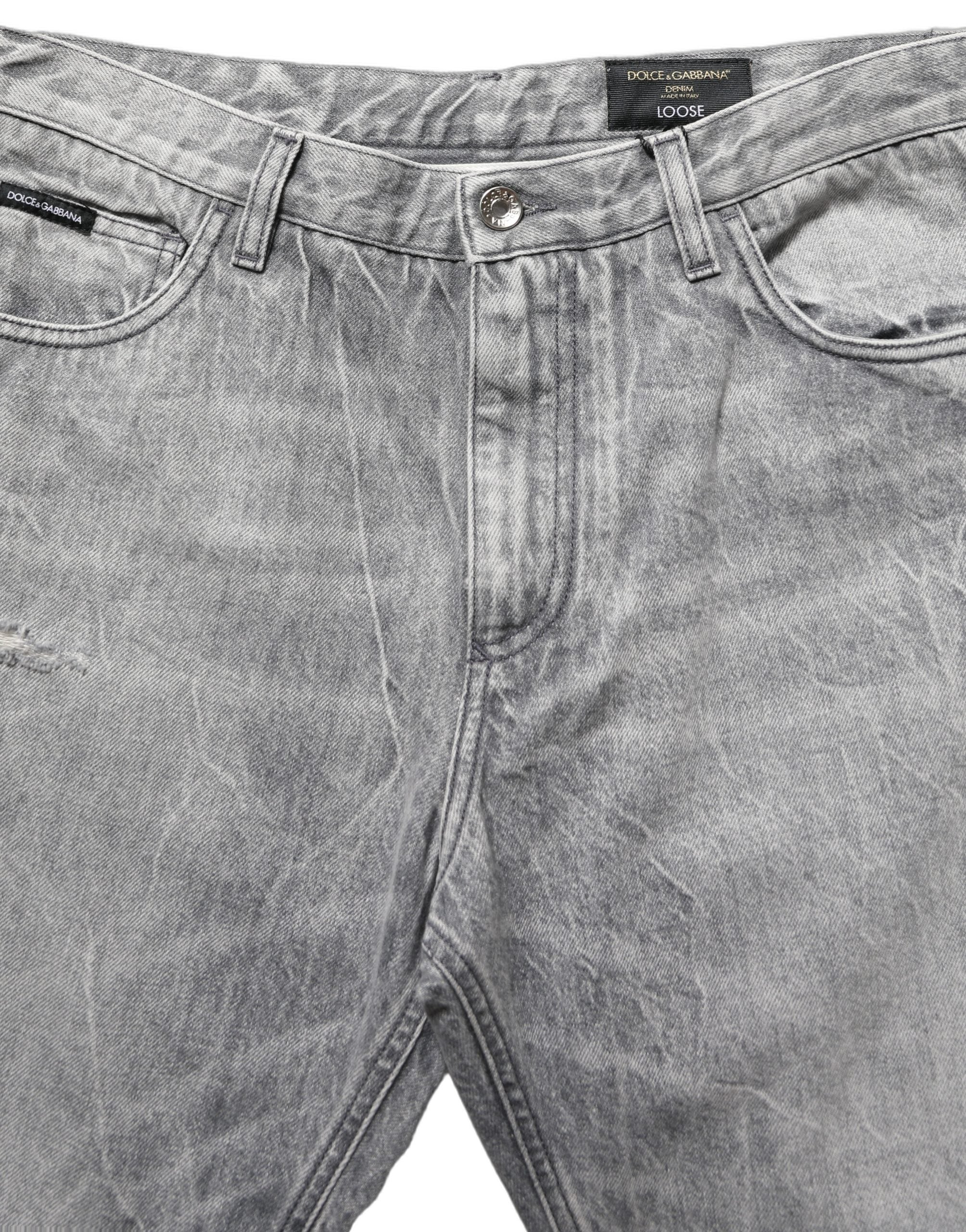Dolce & Gabbana Graue Distressed Straight Leg Herren Jeans