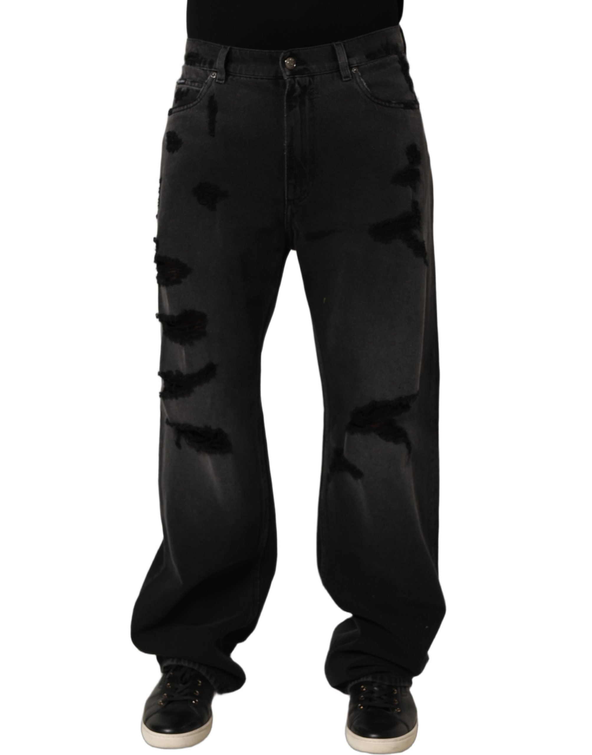 Dolce & Gabbana Dunkelgraue, distressed Oversize-Jeans für Herren aus Denim