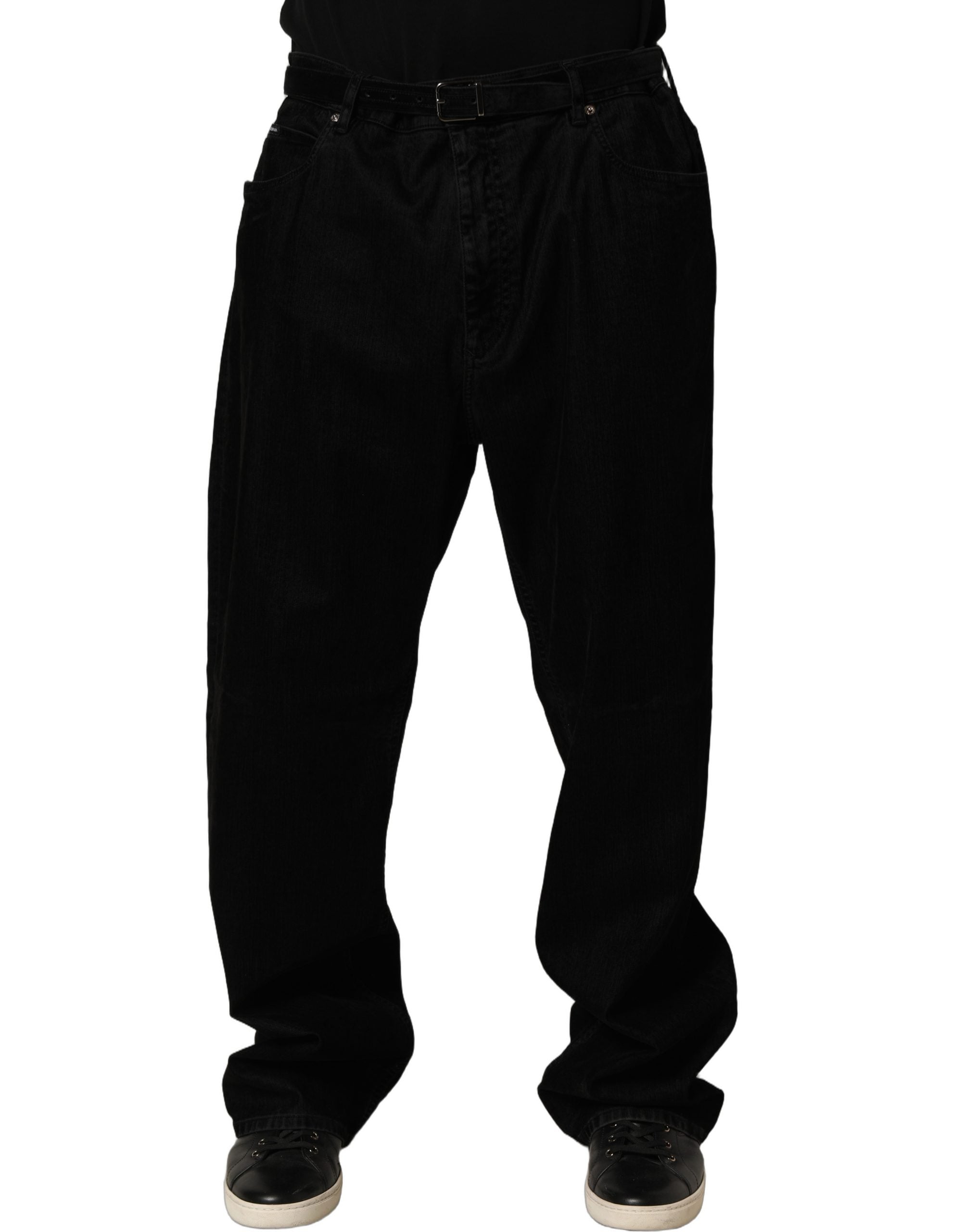 Dolce & Gabbana Schwarze Relaxed Wide Leg Herren Jeans aus Baumwolle