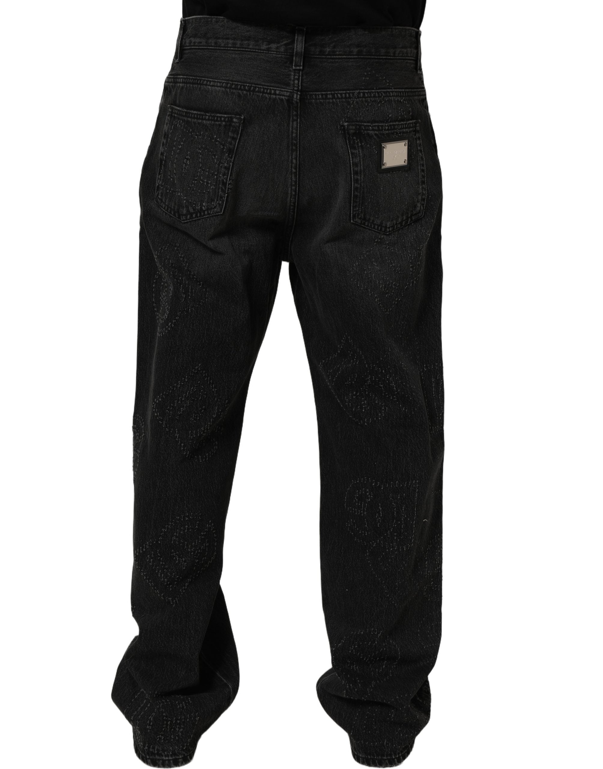 Dolce & Gabbana Dunkelgraue Baumwoll-Jeans im Oversize-Schnitt mit weitem Bein
