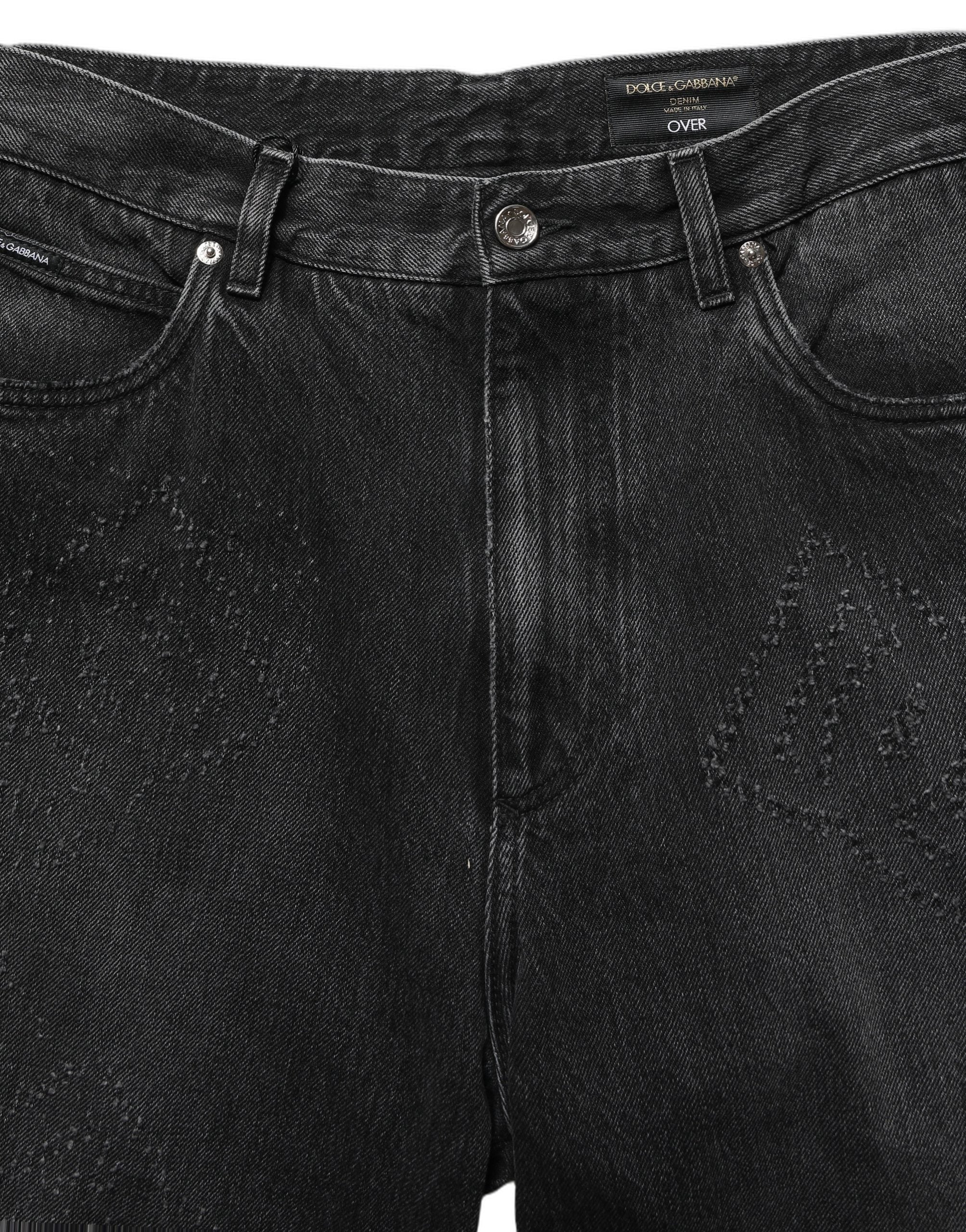 Dolce & Gabbana Dunkelgraue Baumwoll-Jeans im Oversize-Schnitt mit weitem Bein