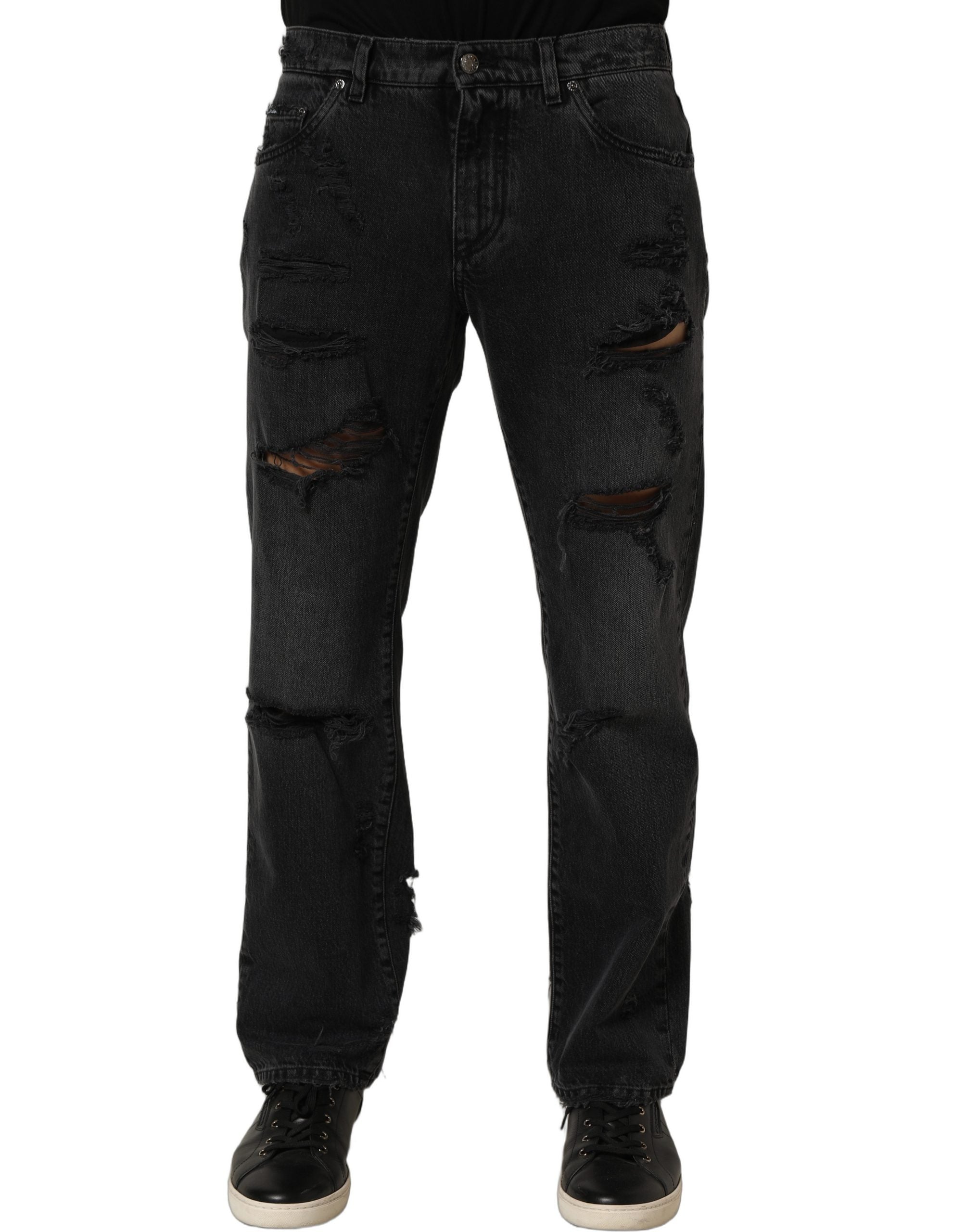 Dolce & Gabbana Dunkelgraue Baumwoll-Jeans für Herren mit Rissen