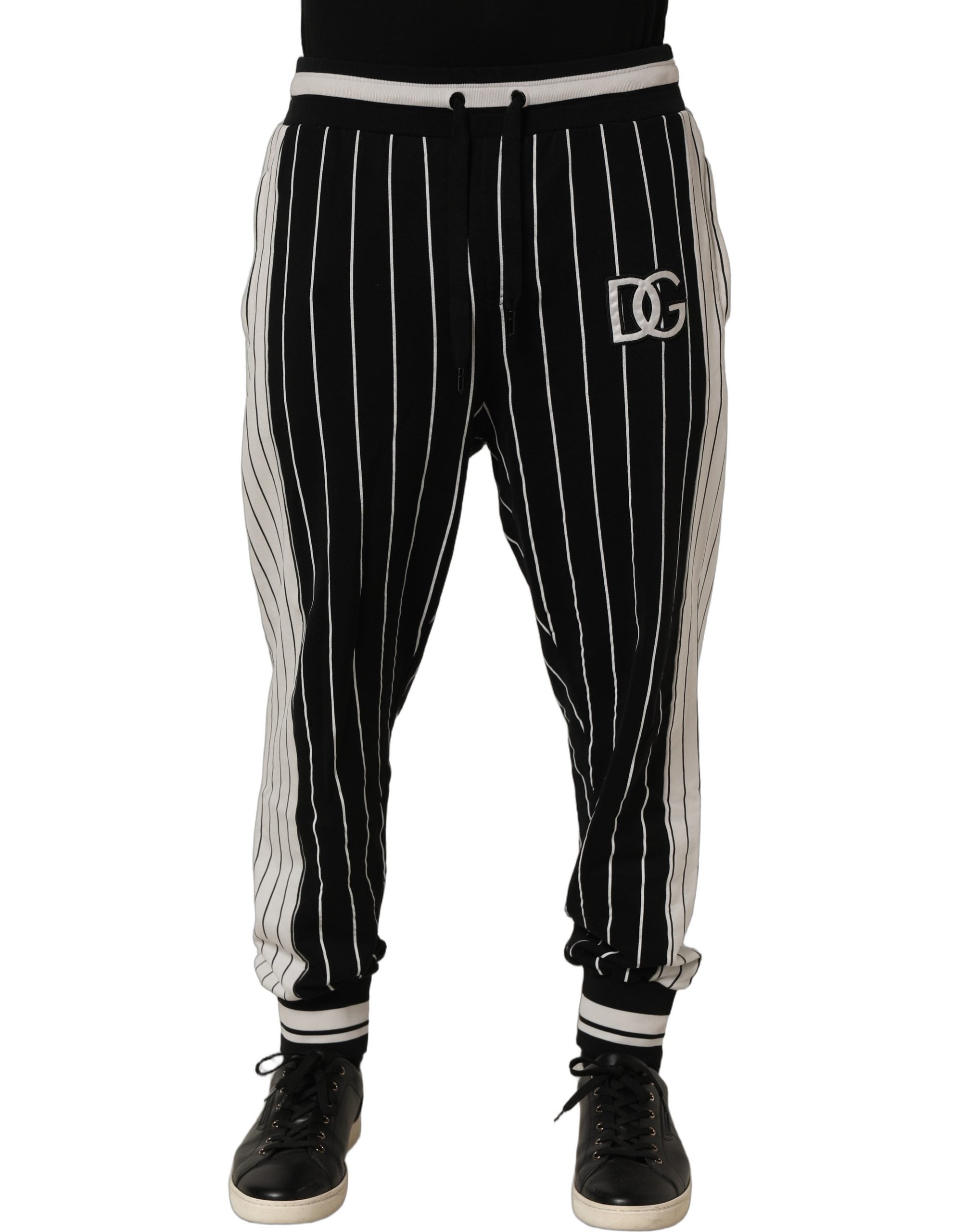 Dolce & Gabbana Schwarze gestreifte DG Patch Herren Jogginghose