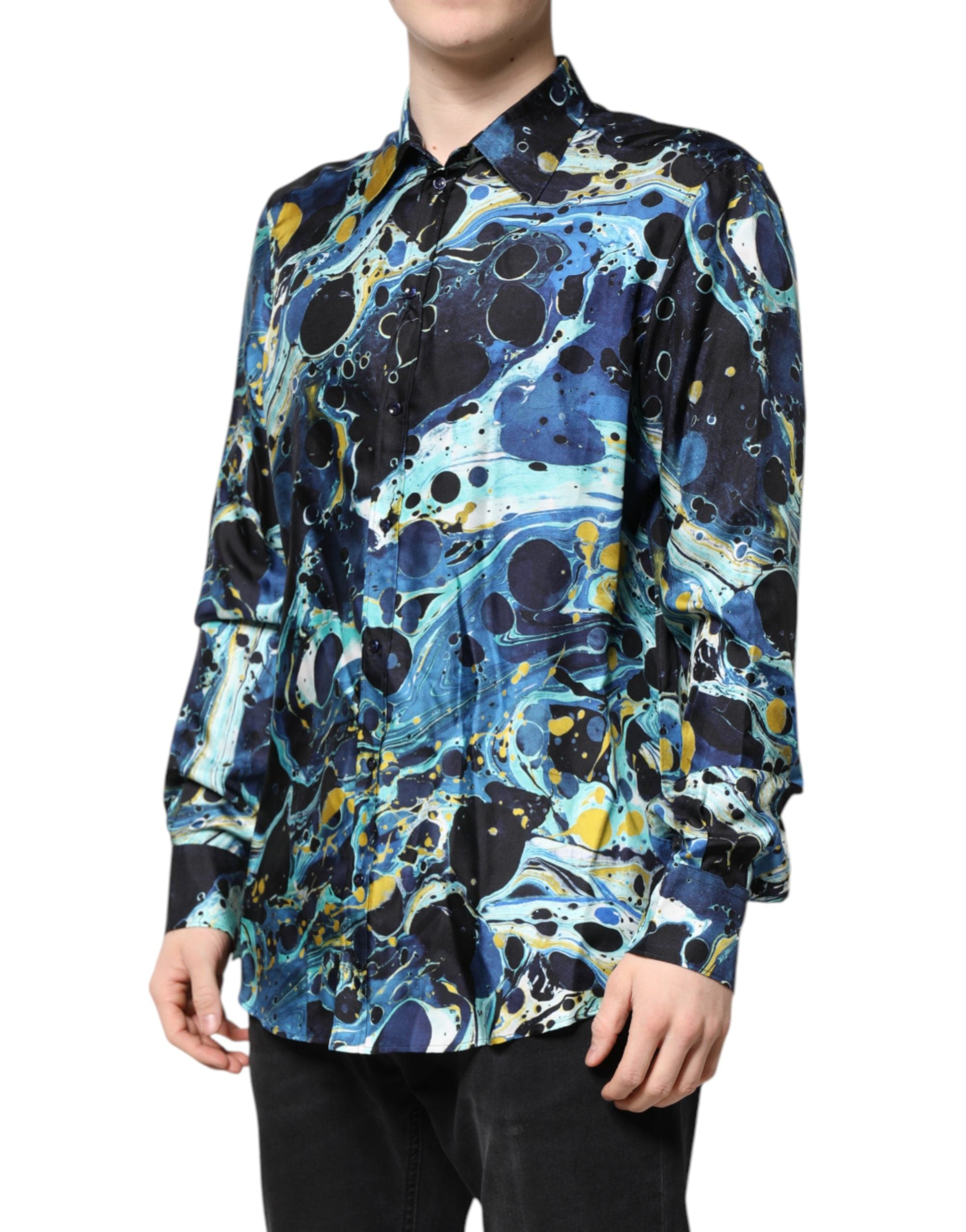 Dolce & Gabbana MARTINI Hemd mit blauem Marmorprint