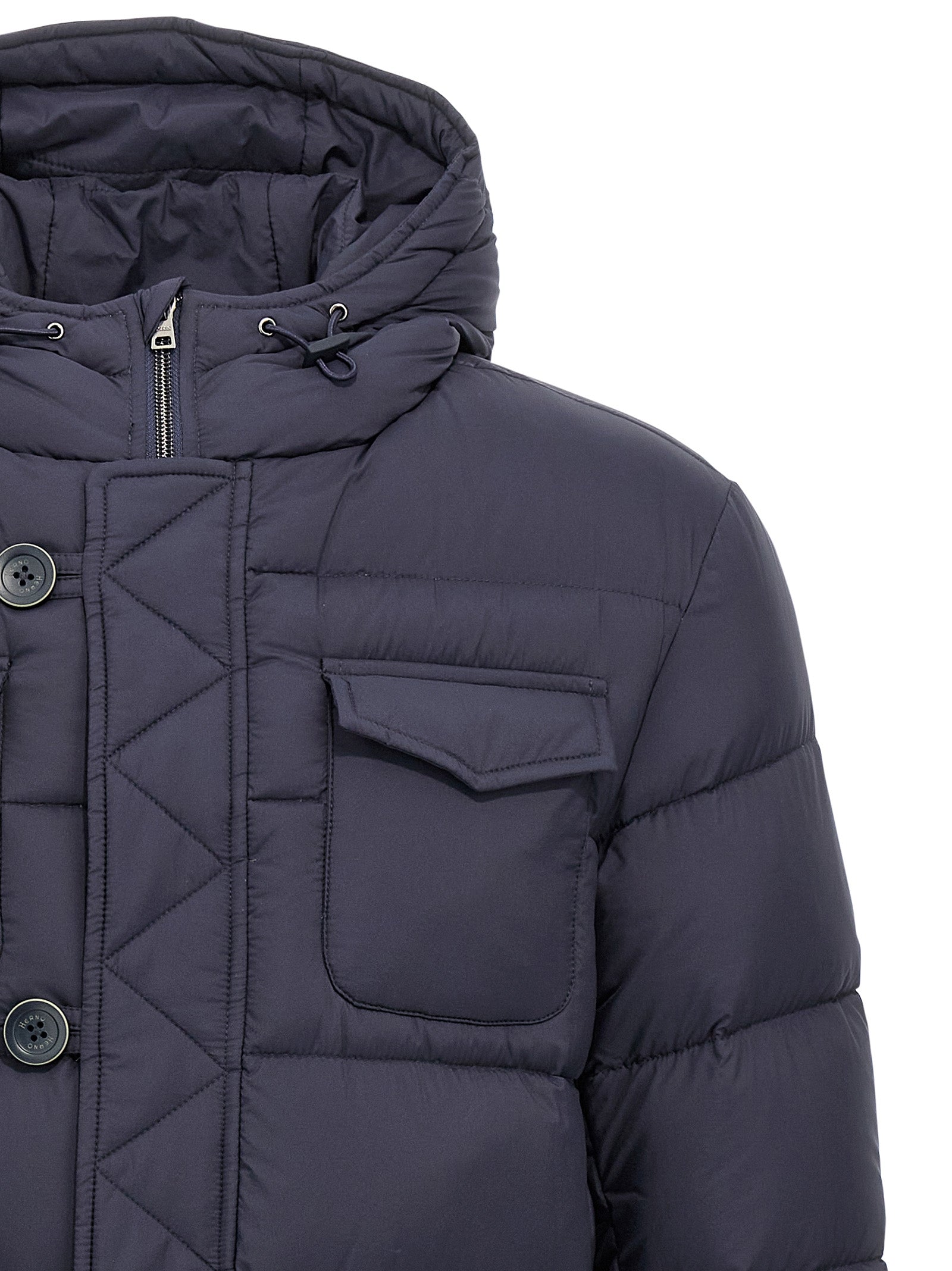 Herno Blaue Polyamid-Jacke in voller Länge