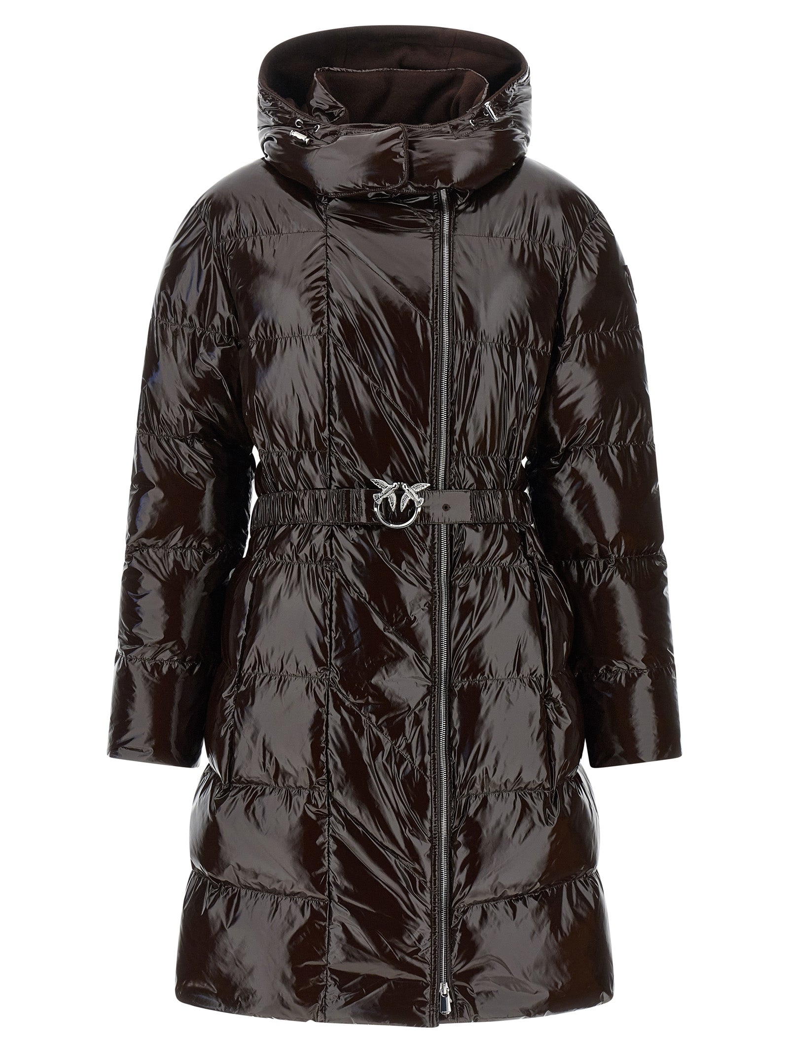 PINKO Braune Polyamid-Jacke in voller Länge