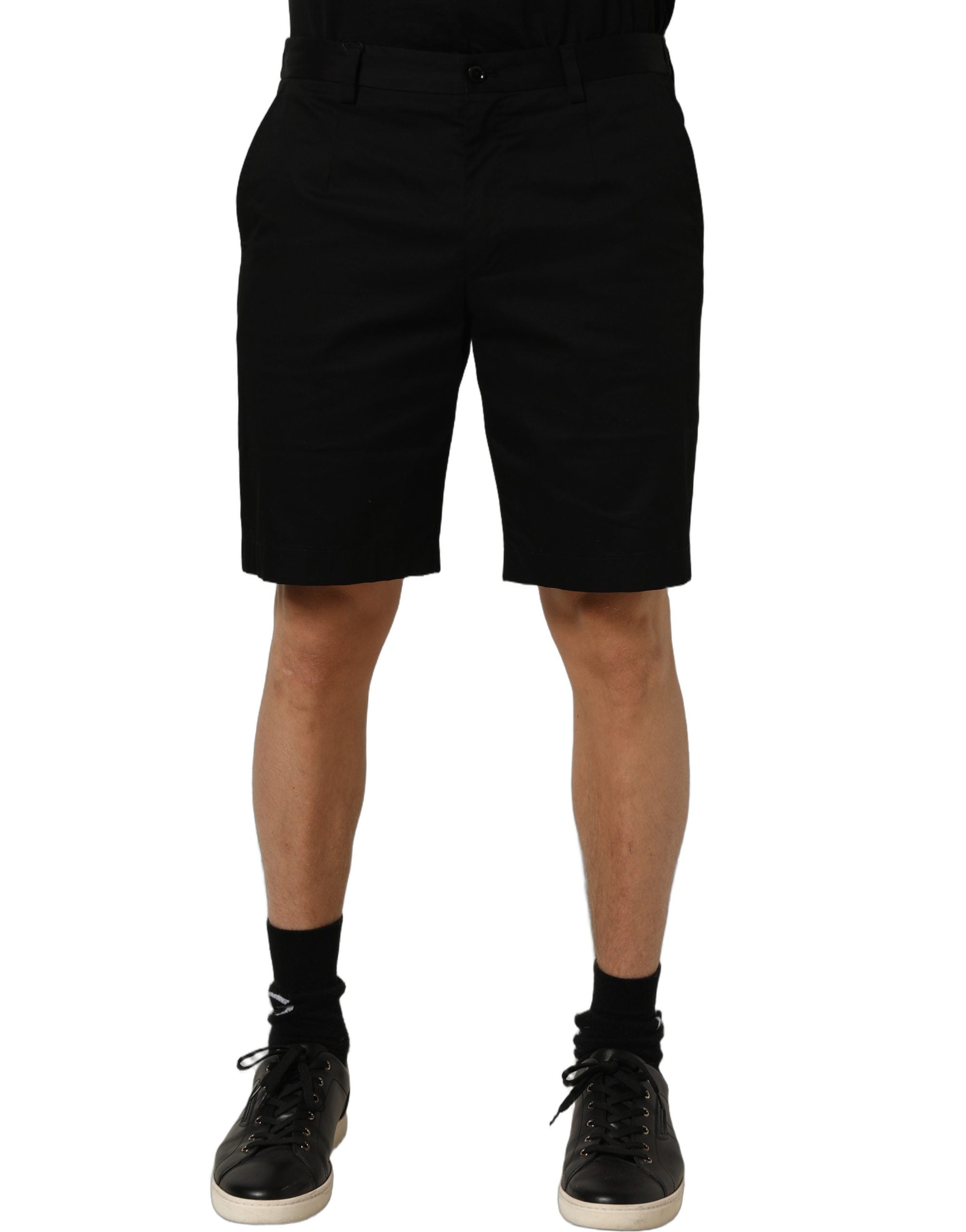 Dolce & Gabbana Schwarze Baumwoll-Bermudashorts für Herren mit mittlerer Leibhöhe
