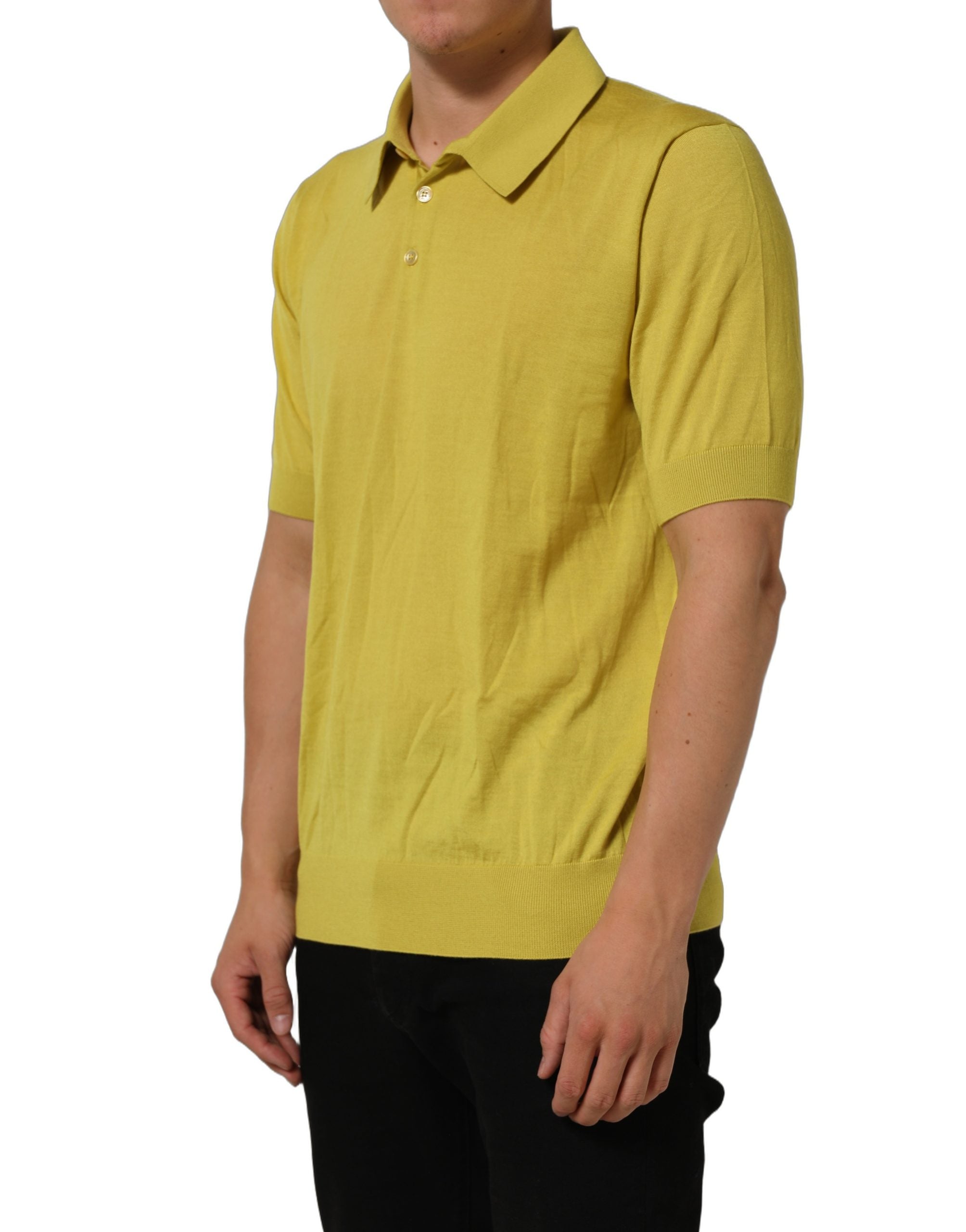 Dolce & Gabbana Gelbes Kaschmir-Poloshirt mit kurzen Ärmeln