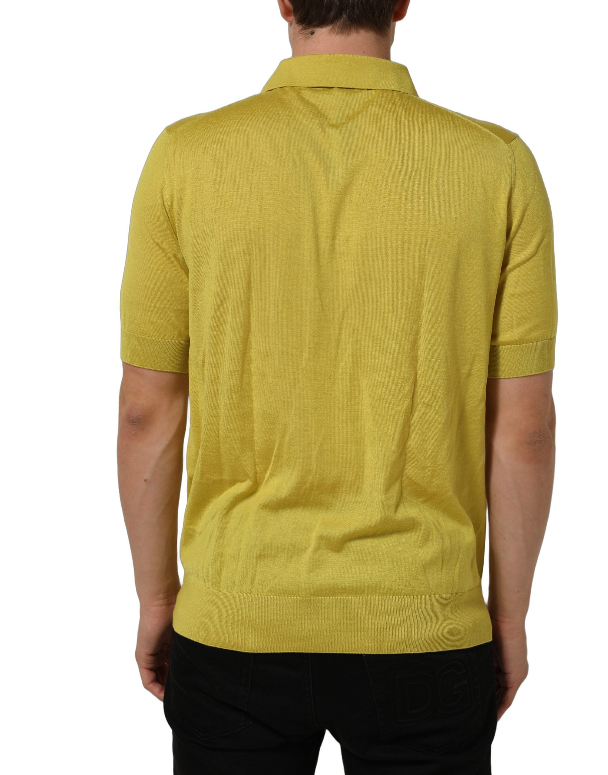Dolce & Gabbana Gelbes Kaschmir-Poloshirt mit kurzen Ärmeln