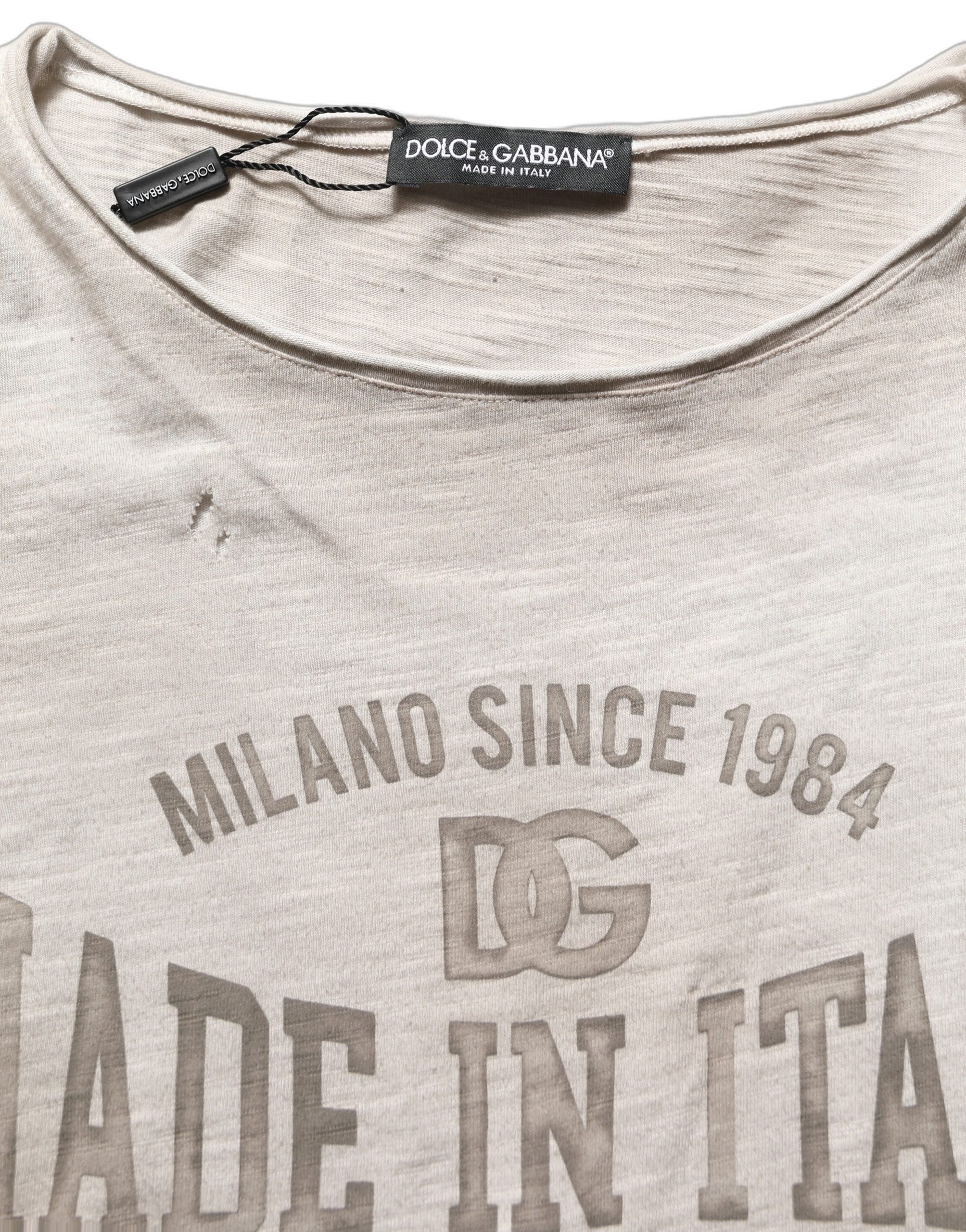 Dolce & Gabbana Hellgraues T-Shirt mit Grafikdruck und Used-Look