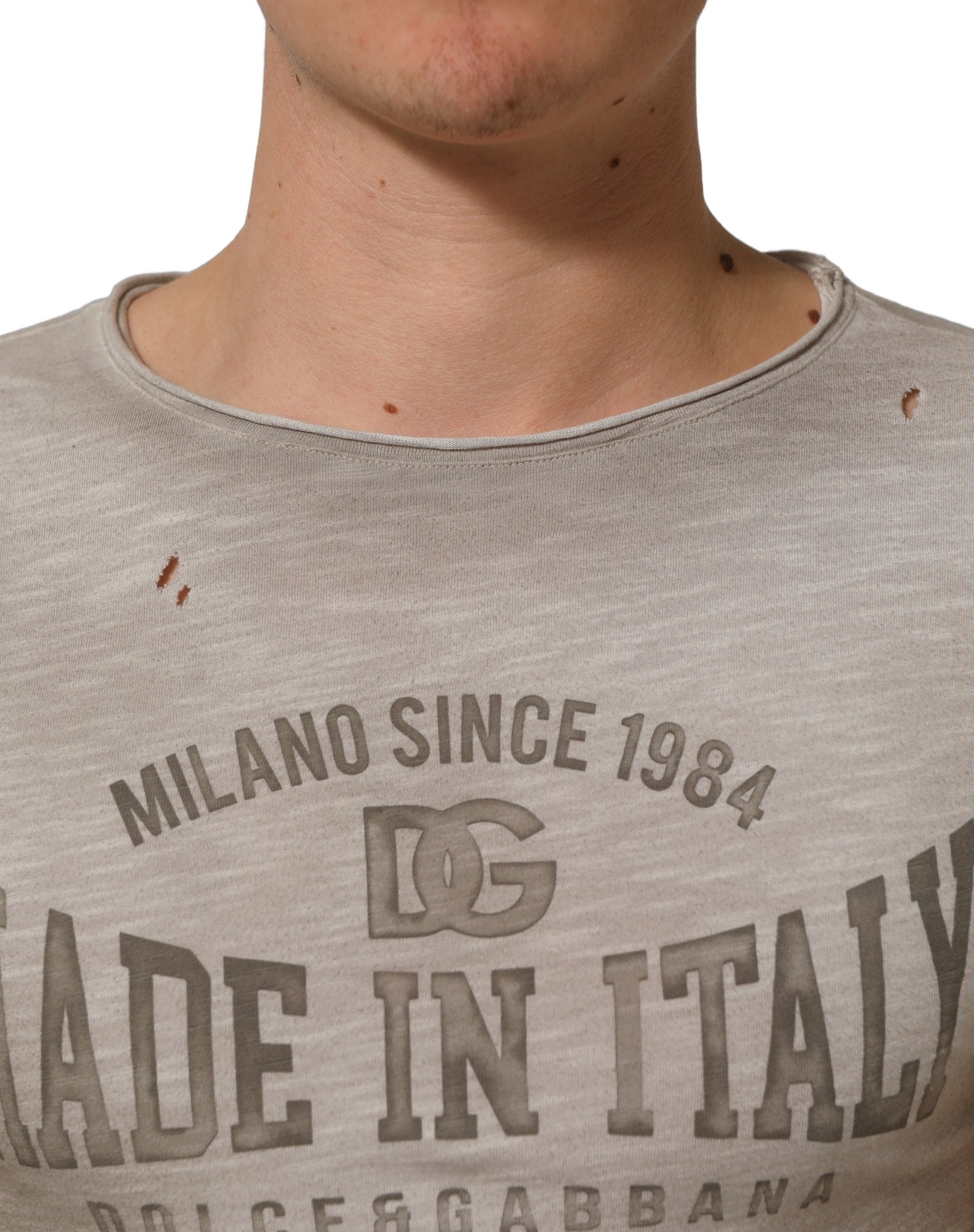 Dolce & Gabbana Hellgraues T-Shirt mit Grafikdruck und Used-Look