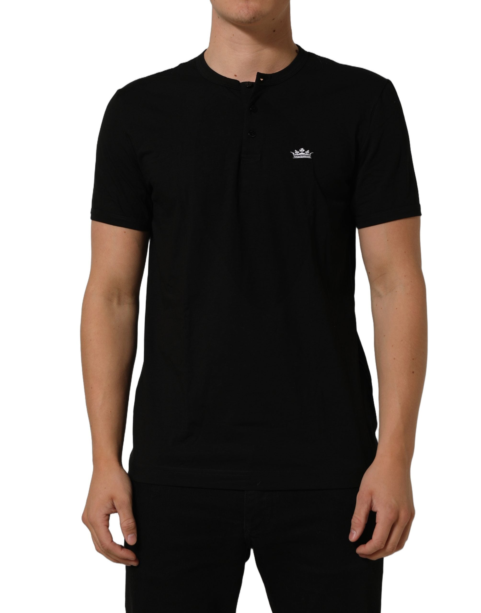 Dolce & Gabbana Herren-T-Shirt Black Crown mit Henley-Ausschnitt