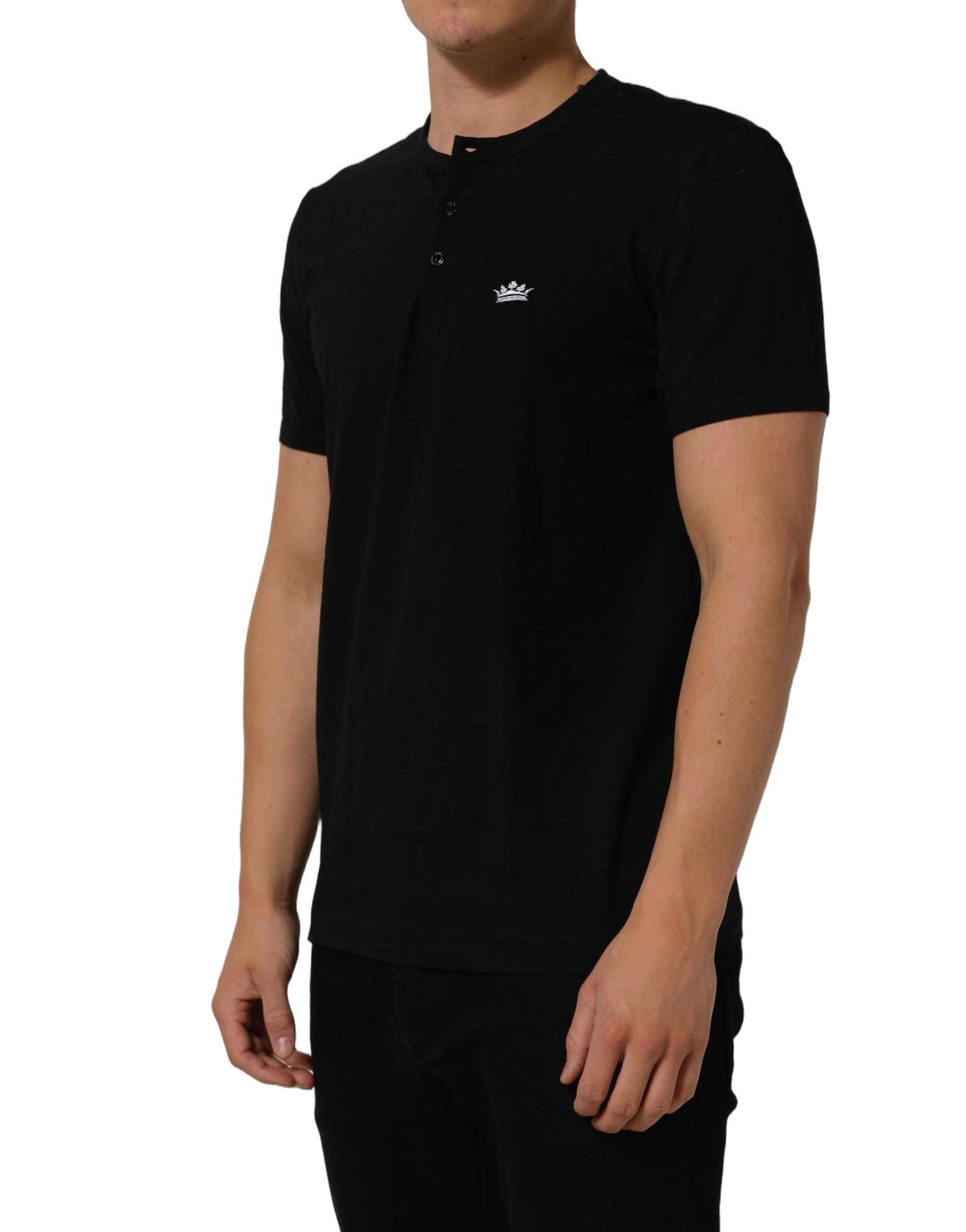 Dolce & Gabbana Herren-T-Shirt Black Crown mit Henley-Ausschnitt