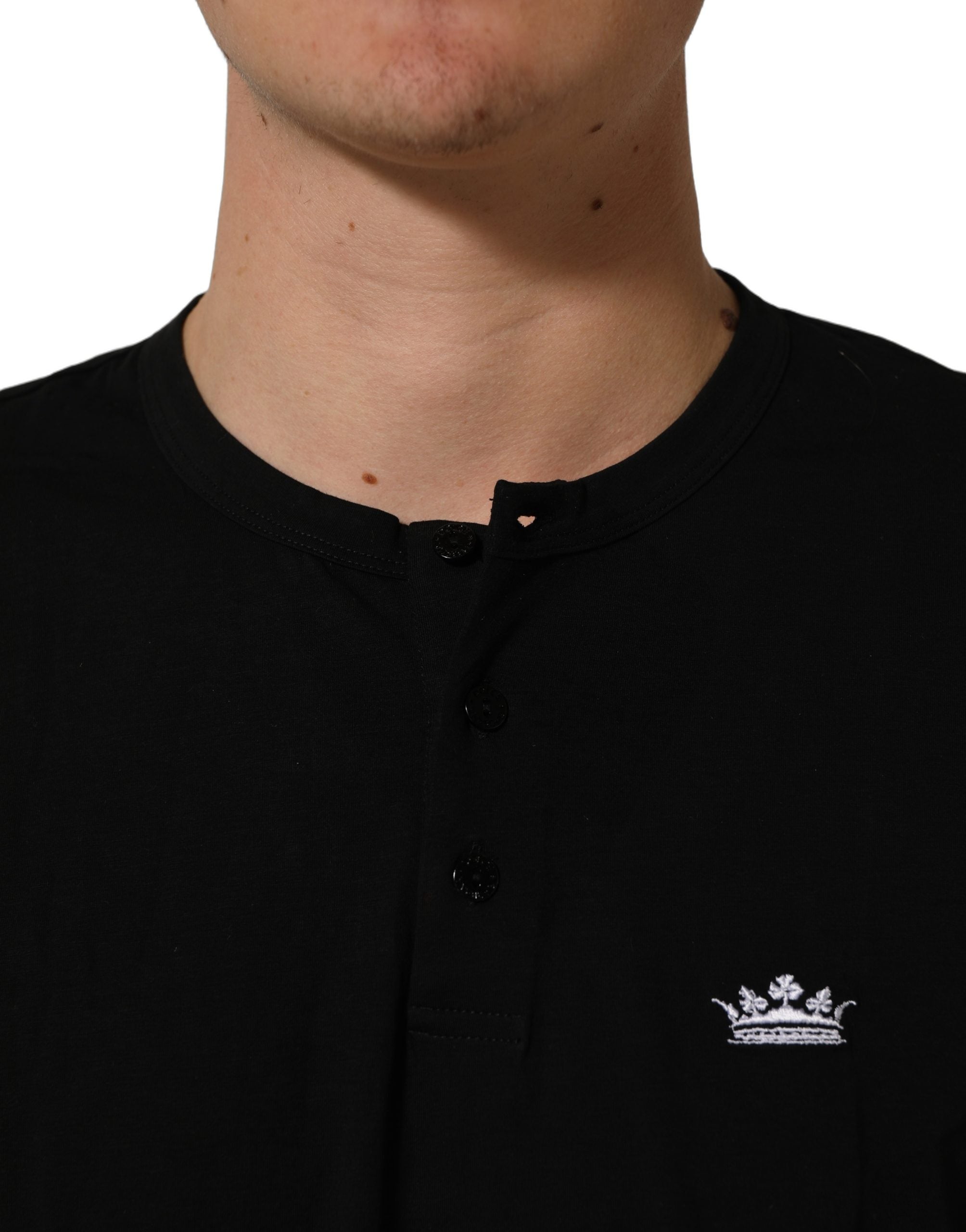 Dolce & Gabbana Herren-T-Shirt Black Crown mit Henley-Ausschnitt