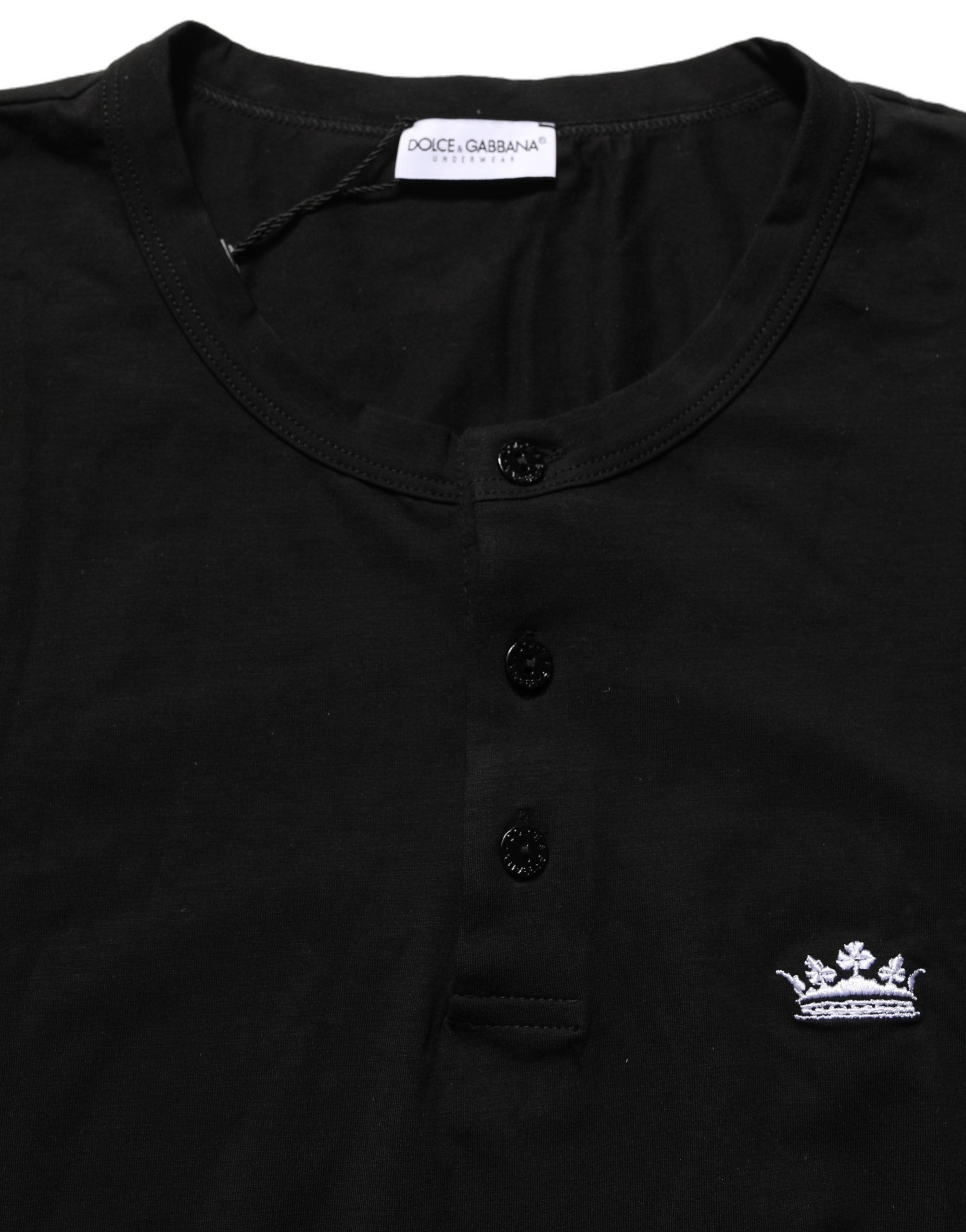 Dolce & Gabbana Herren-T-Shirt Black Crown mit Henley-Ausschnitt