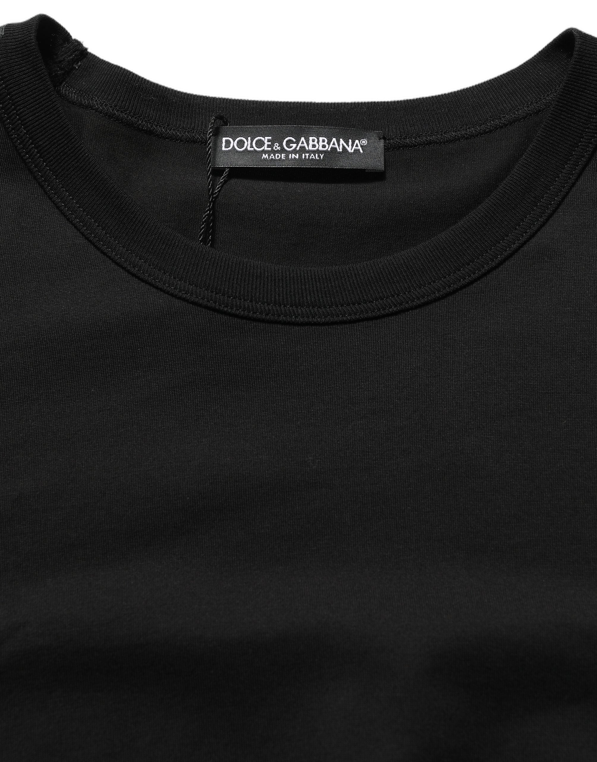 Dolce & Gabbana Schwarzes Baumwoll-T-Shirt mit Rundhalsausschnitt und kurzen Ärmeln