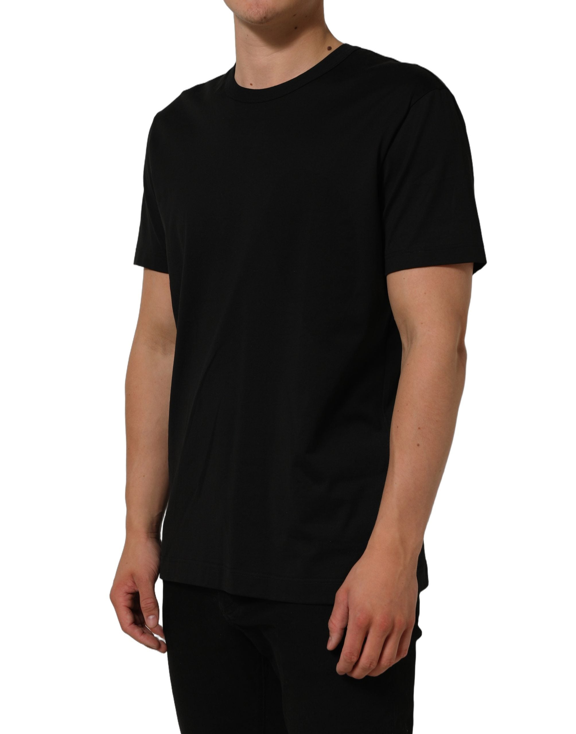 Dolce & Gabbana Schwarzes Baumwoll-T-Shirt mit Rundhalsausschnitt und kurzen Ärmeln