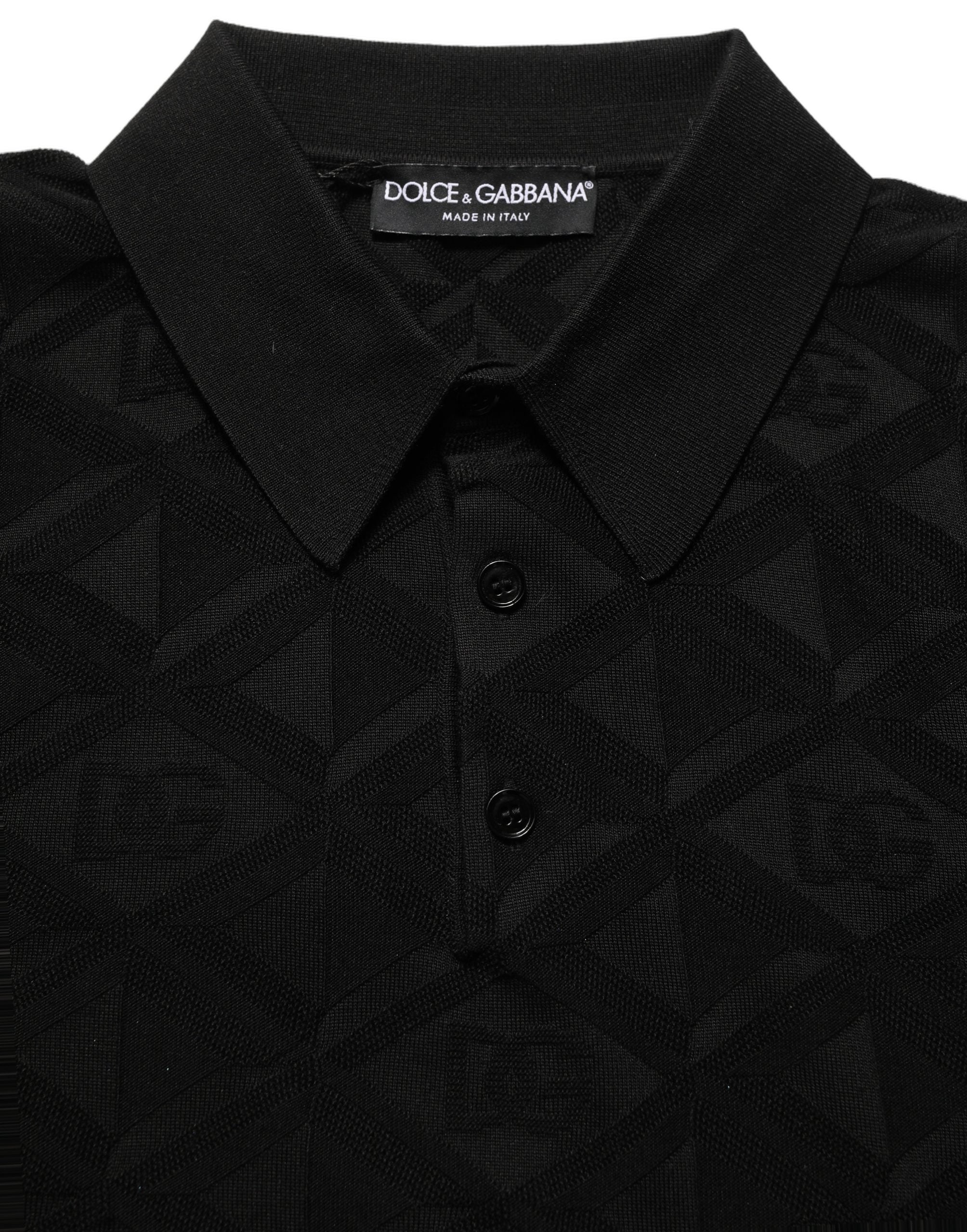 Dolce & Gabbana Schwarzes Kurzarm-Strickpoloshirt aus Seide