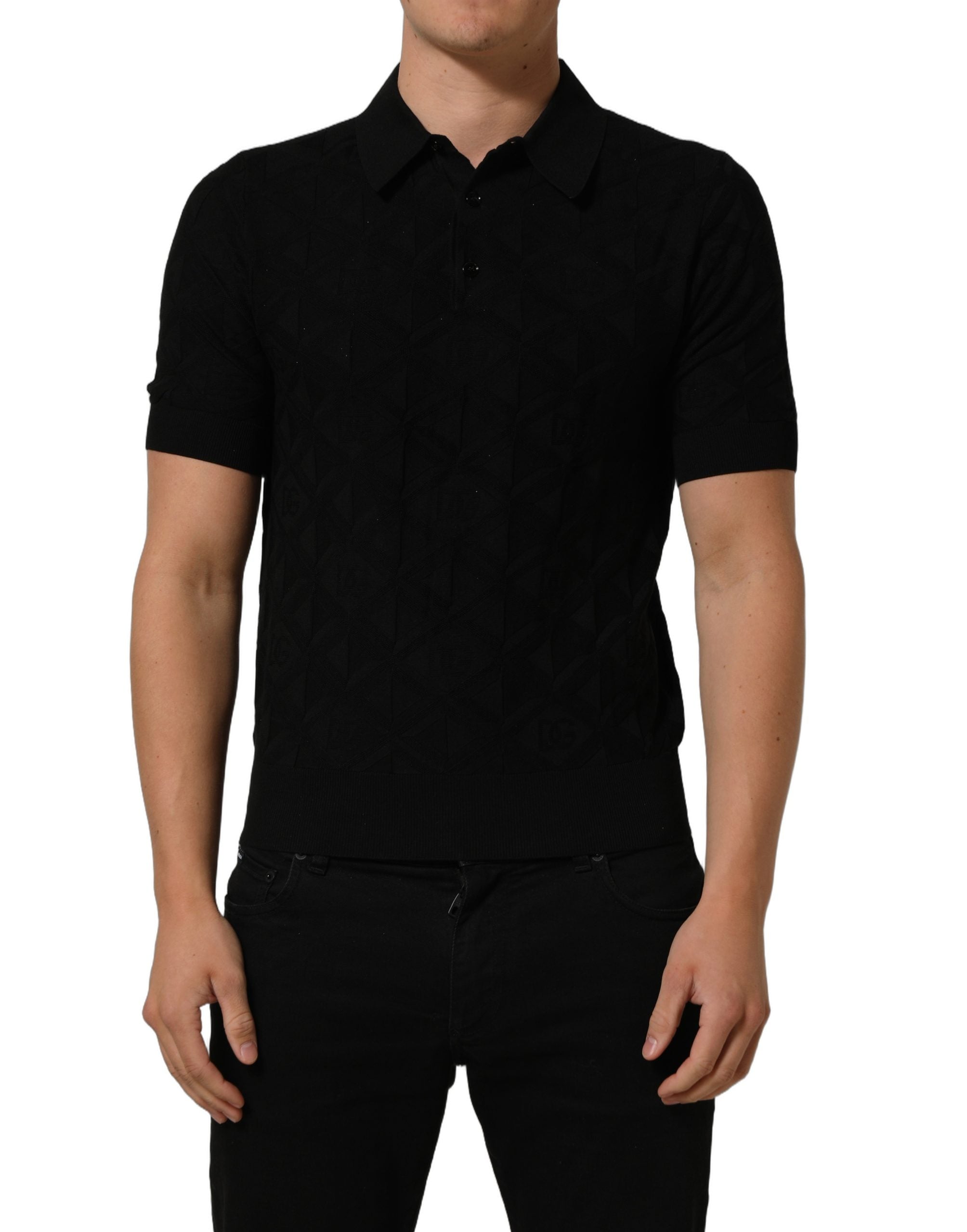 Dolce & Gabbana Schwarzes Kurzarm-Strickpoloshirt aus Seide