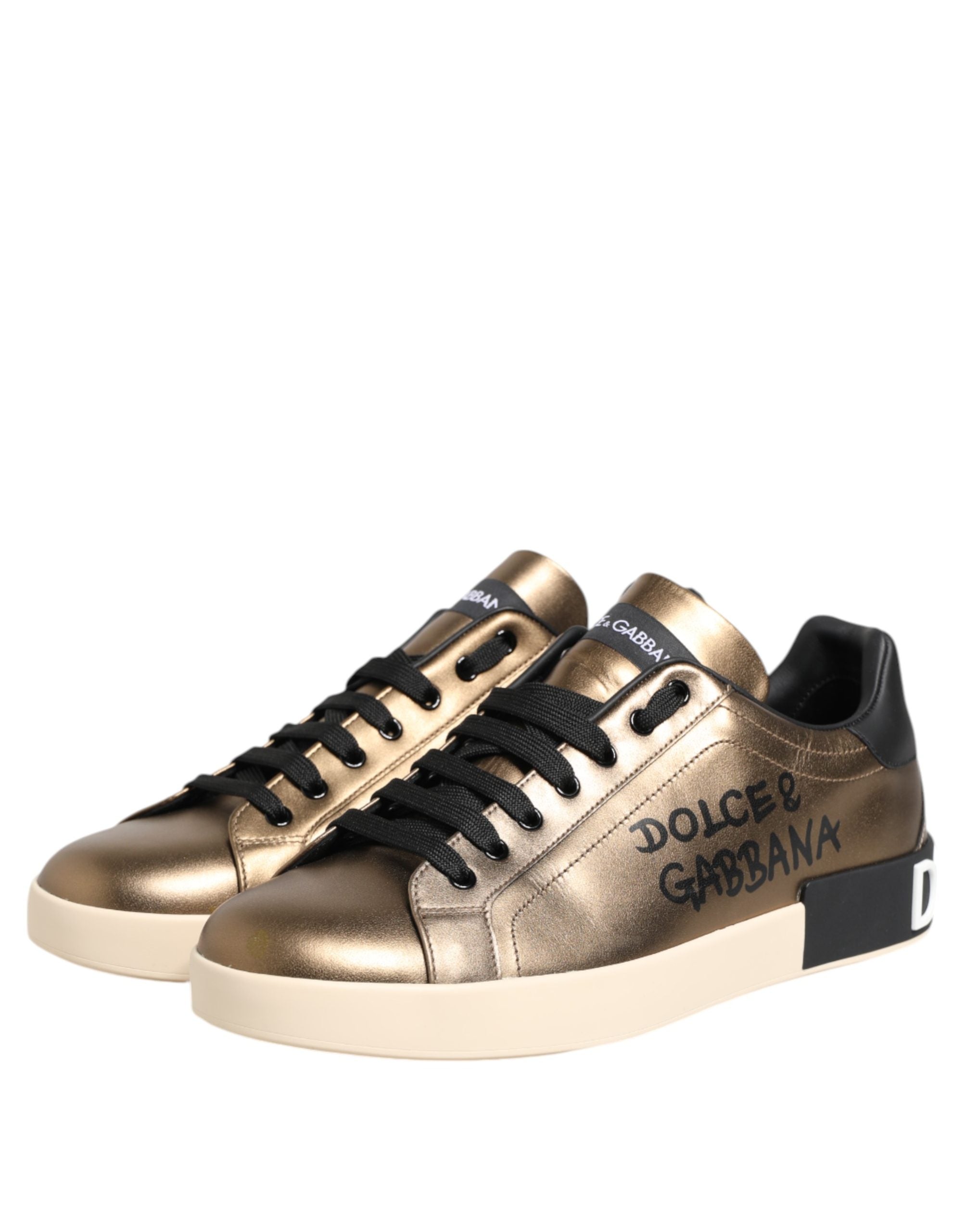 Dolce & Gabbana Gold Portofino Sneakers aus Kalbsleder