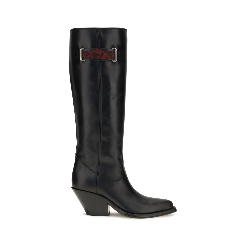 Chloé Schwarze Kalbsleder Bos Taurus Overknee-Stiefel