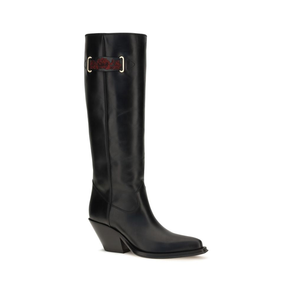Chloé Schwarze Kalbsleder Bos Taurus Overknee-Stiefel