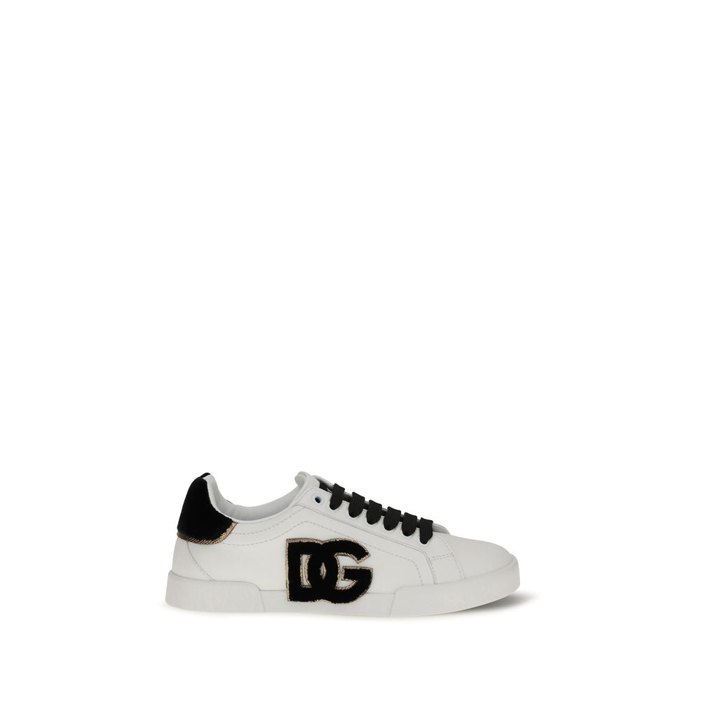 Dolce & Gabbana Weiße Low-Top-Sneaker aus Kalbsleder Bos Taurus