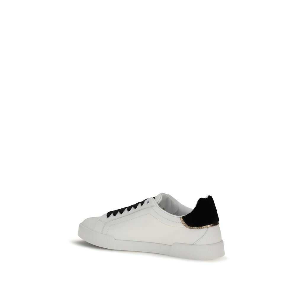Dolce & Gabbana Weiße Low-Top-Sneaker aus Kalbsleder Bos Taurus