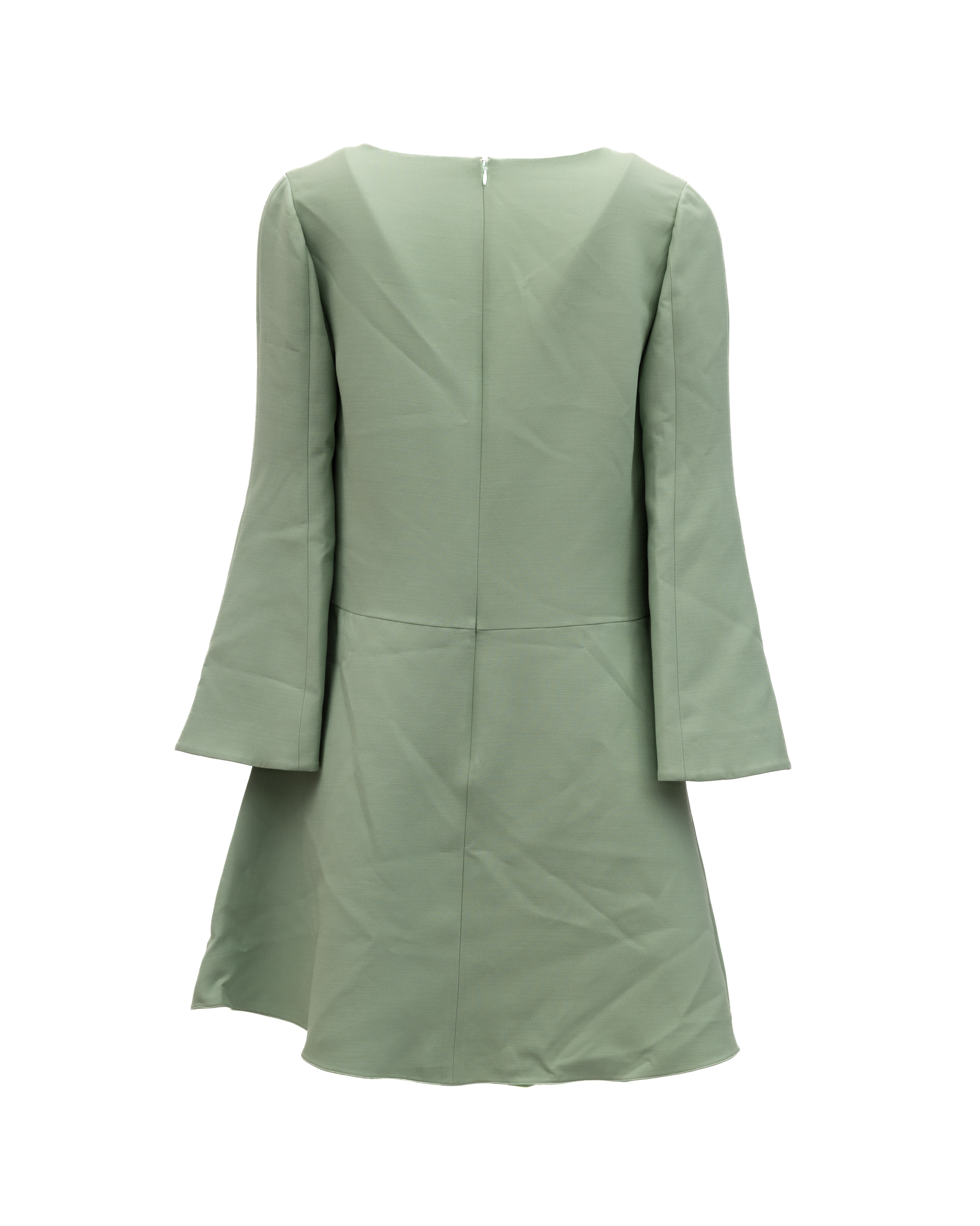 Valentino Garavani Salbeigrünes V-Ausschnitt-Kleid mit Glockenärmeln