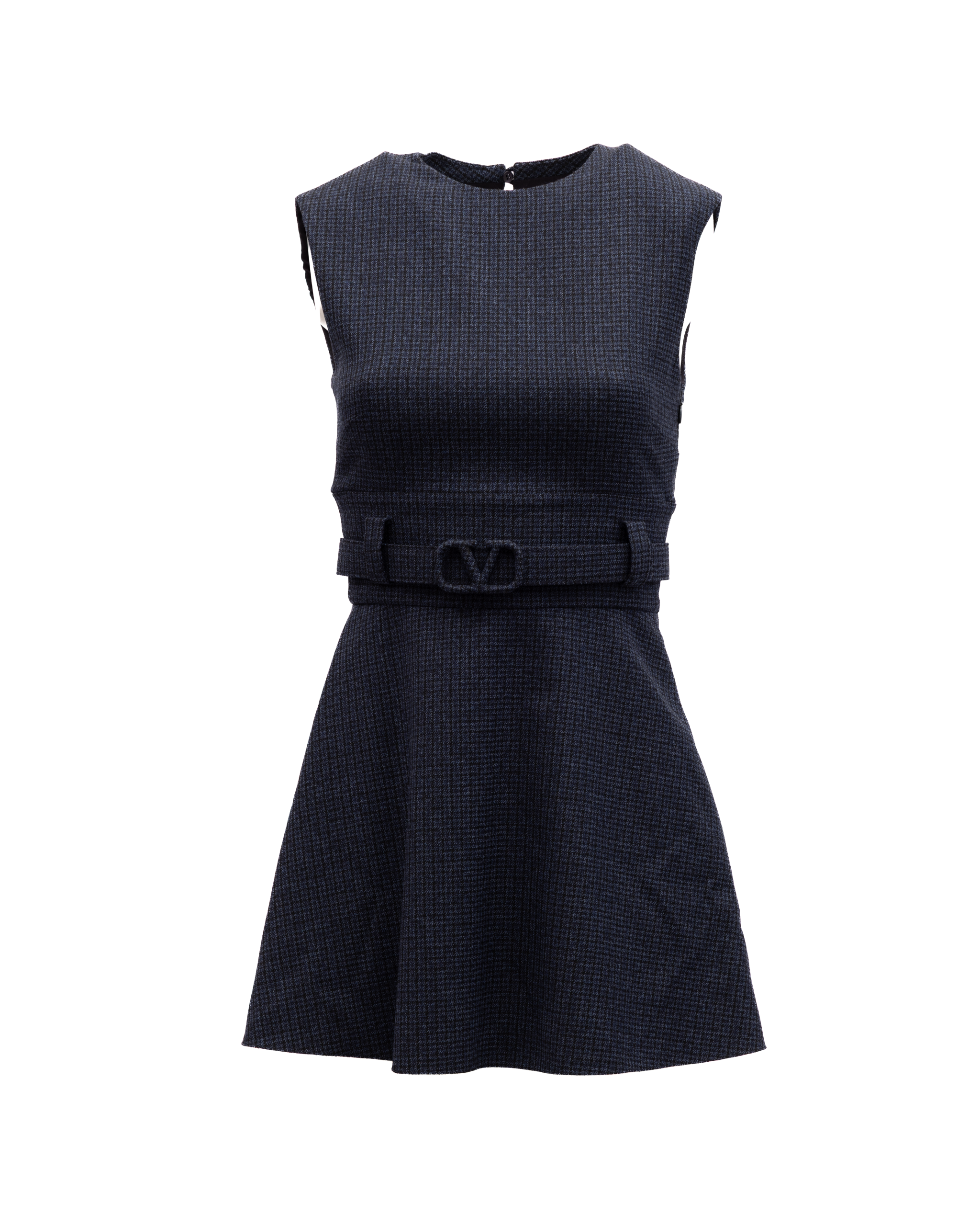 Valentino Garavani Ärmelloses Minikleid mit Marineblauem Karomuster
